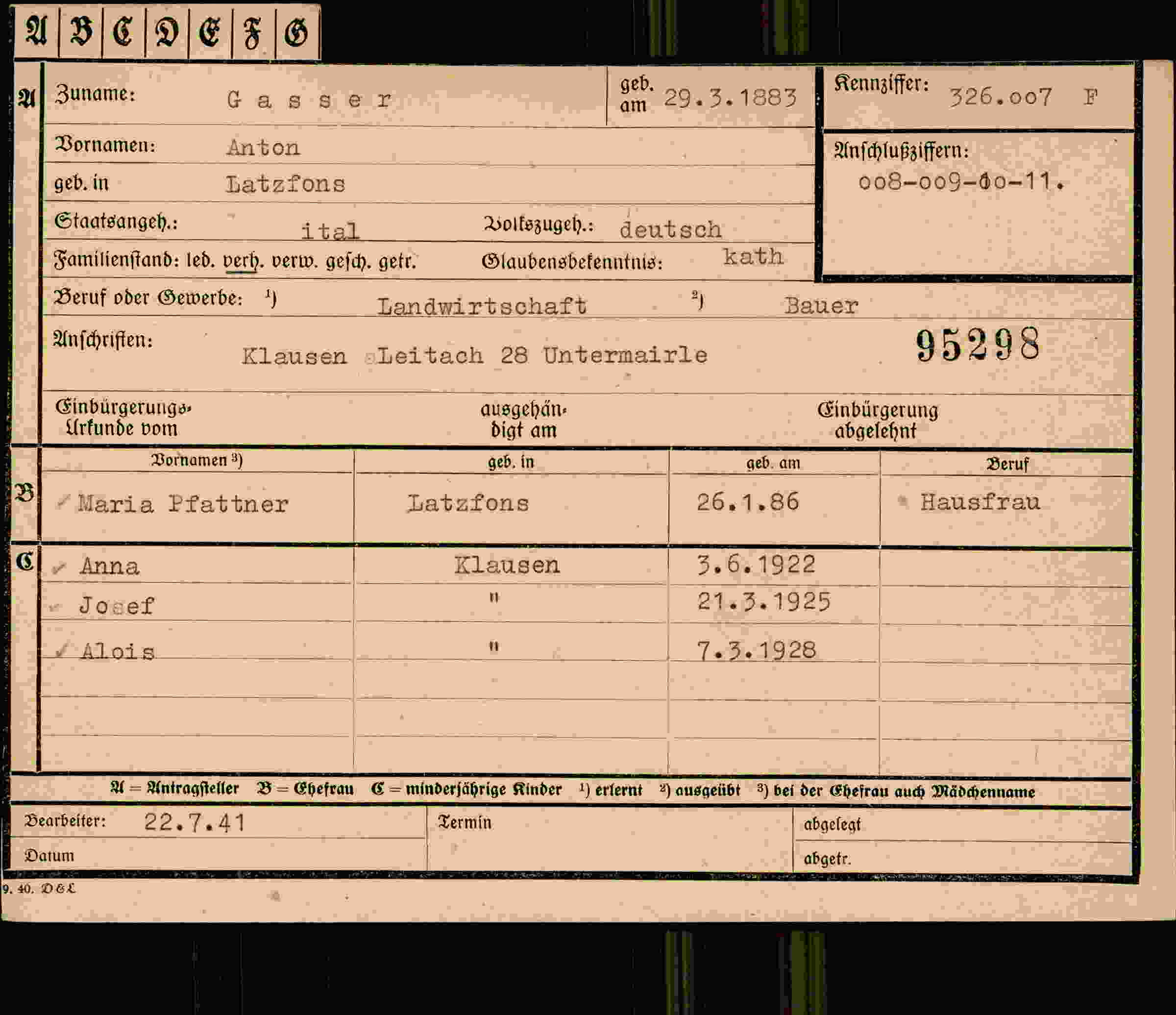 Vorderseite des Dokuments
