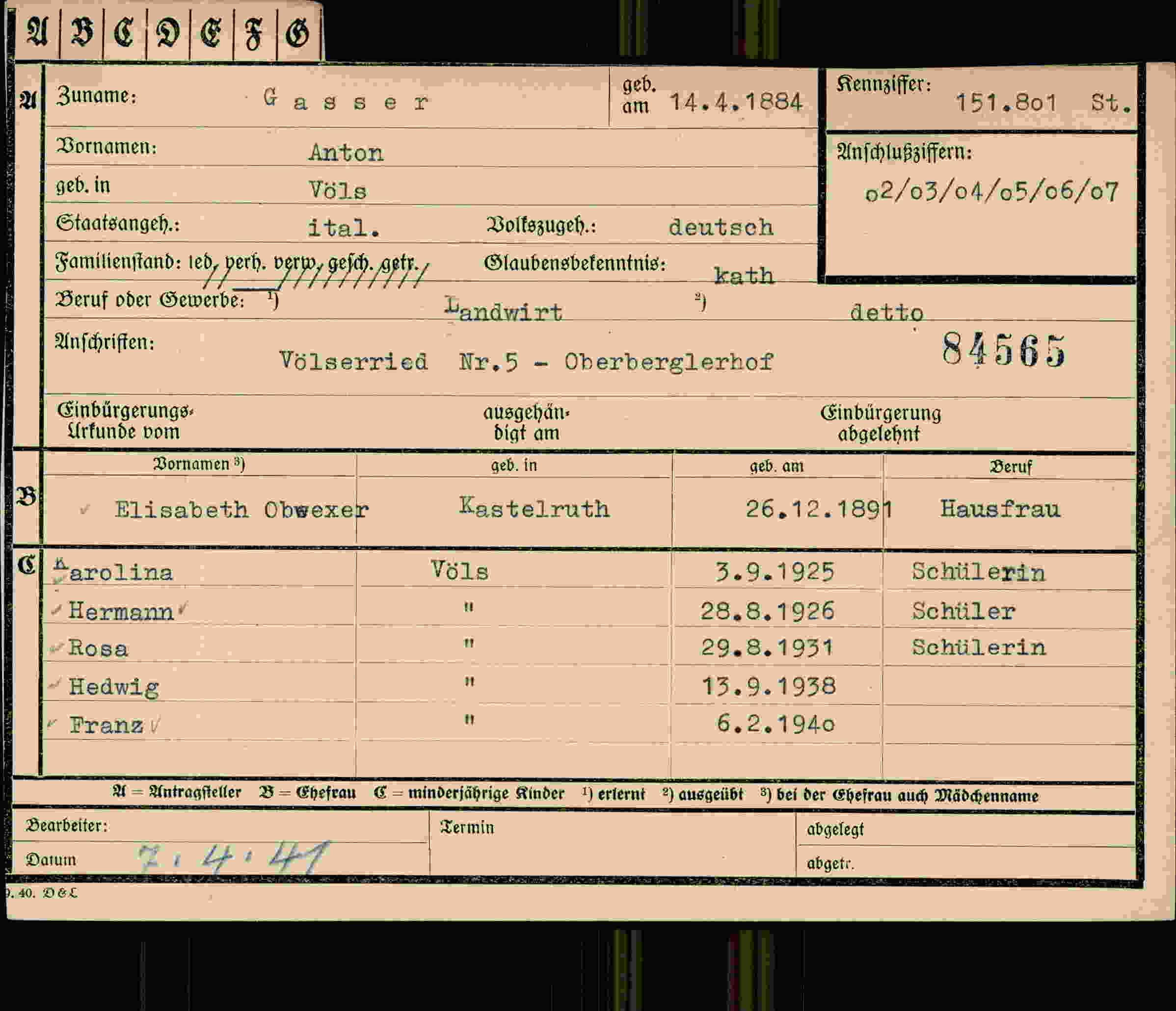 Vorderseite des Dokuments