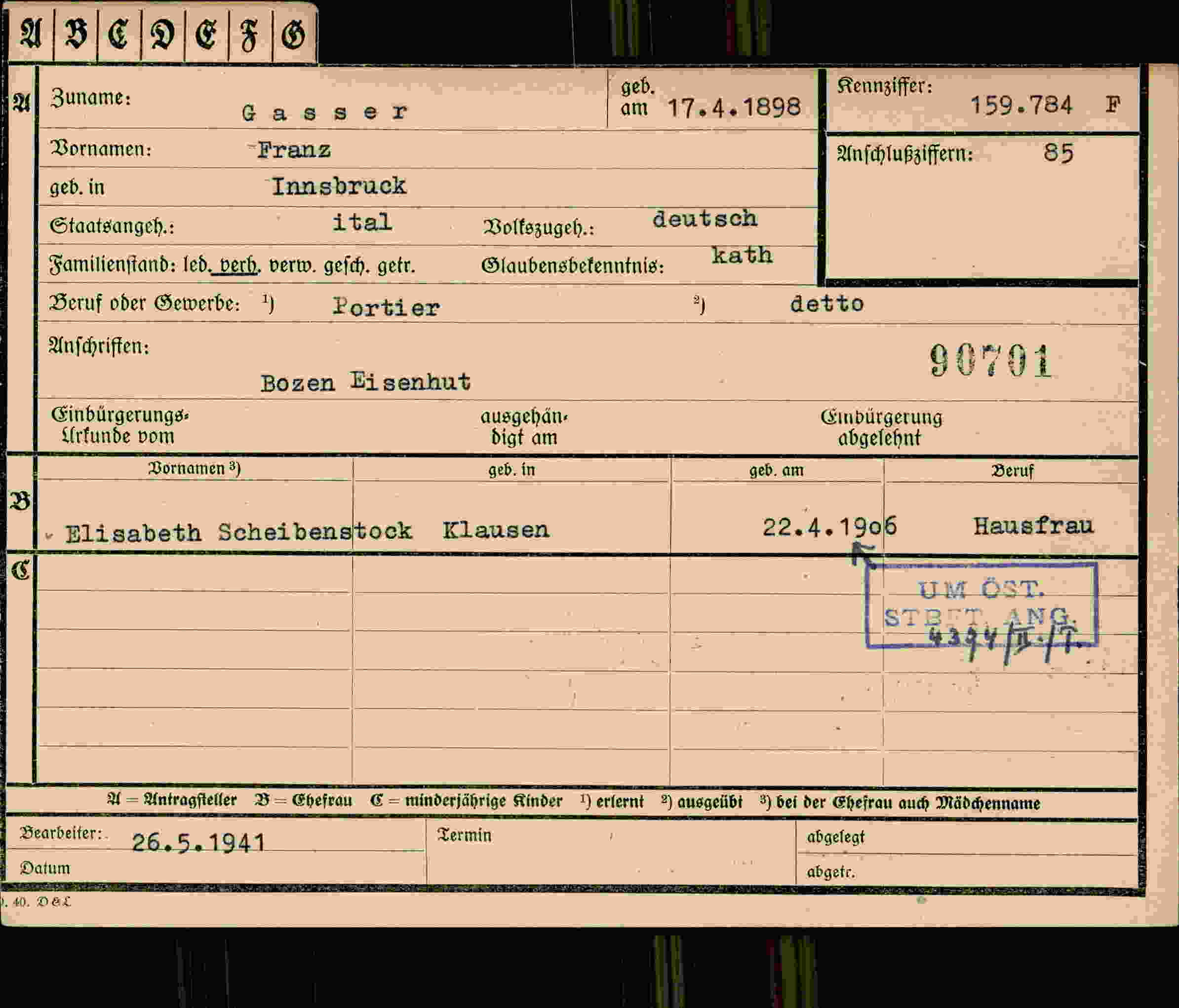 Vorderseite des Dokuments