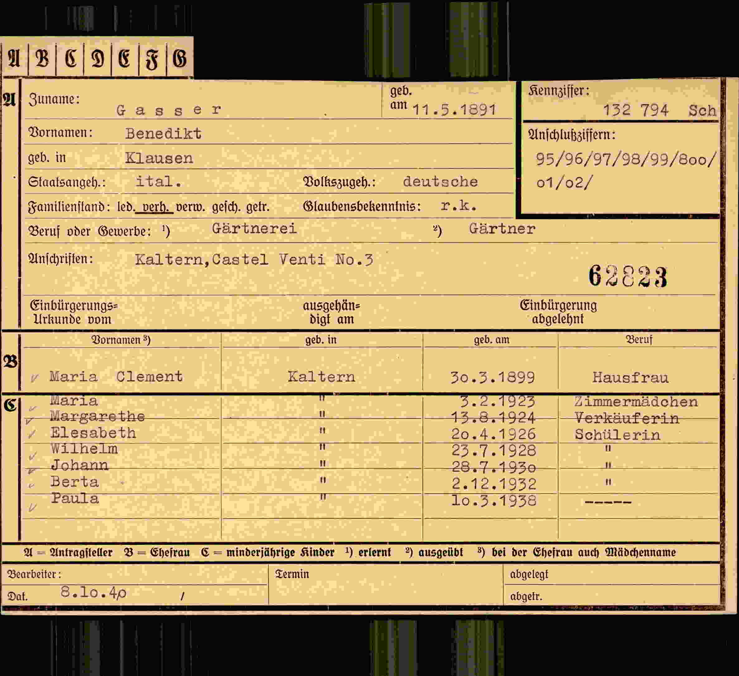 Dokument für Benedikt Gasser