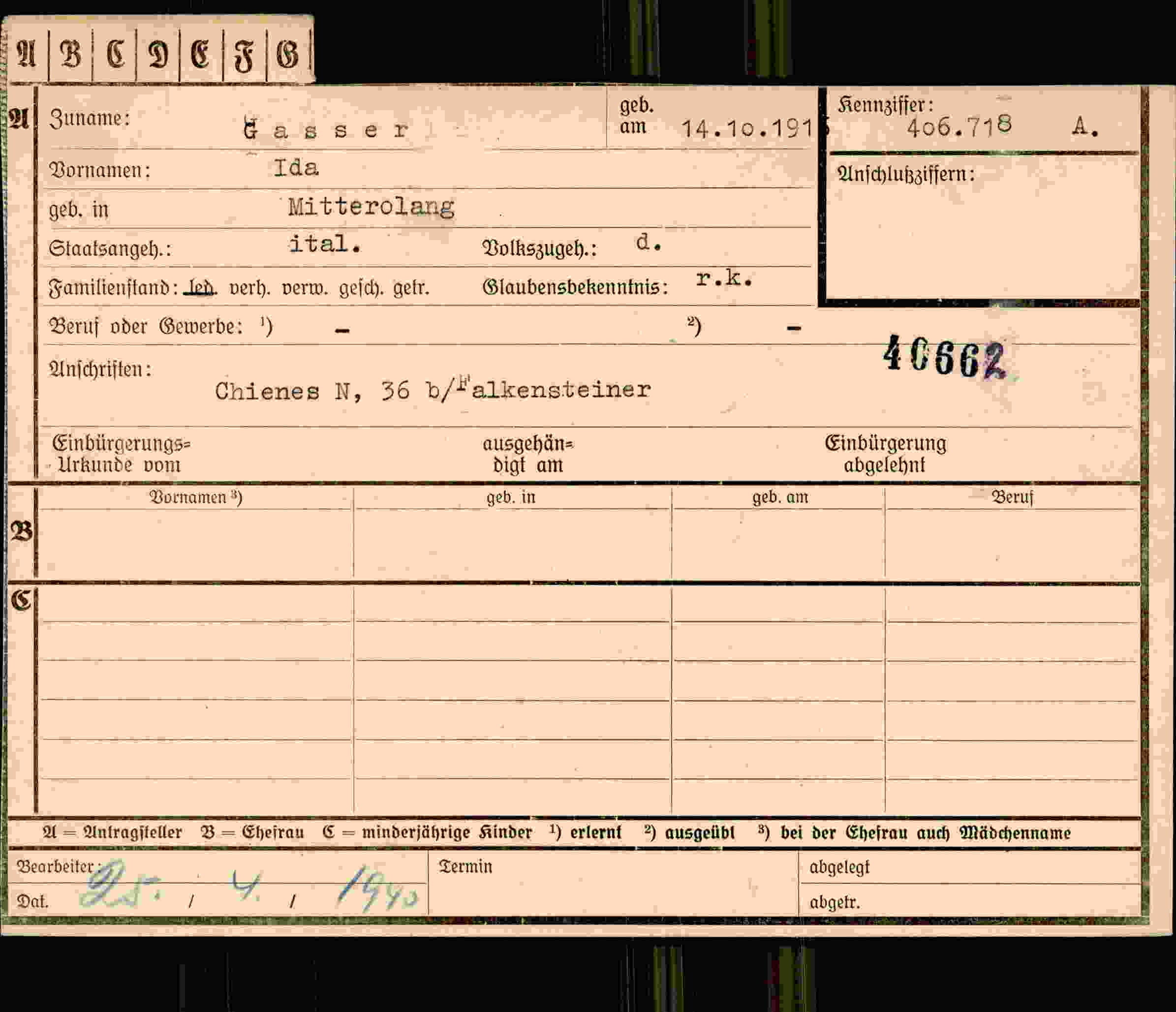Vorderseite des Dokuments