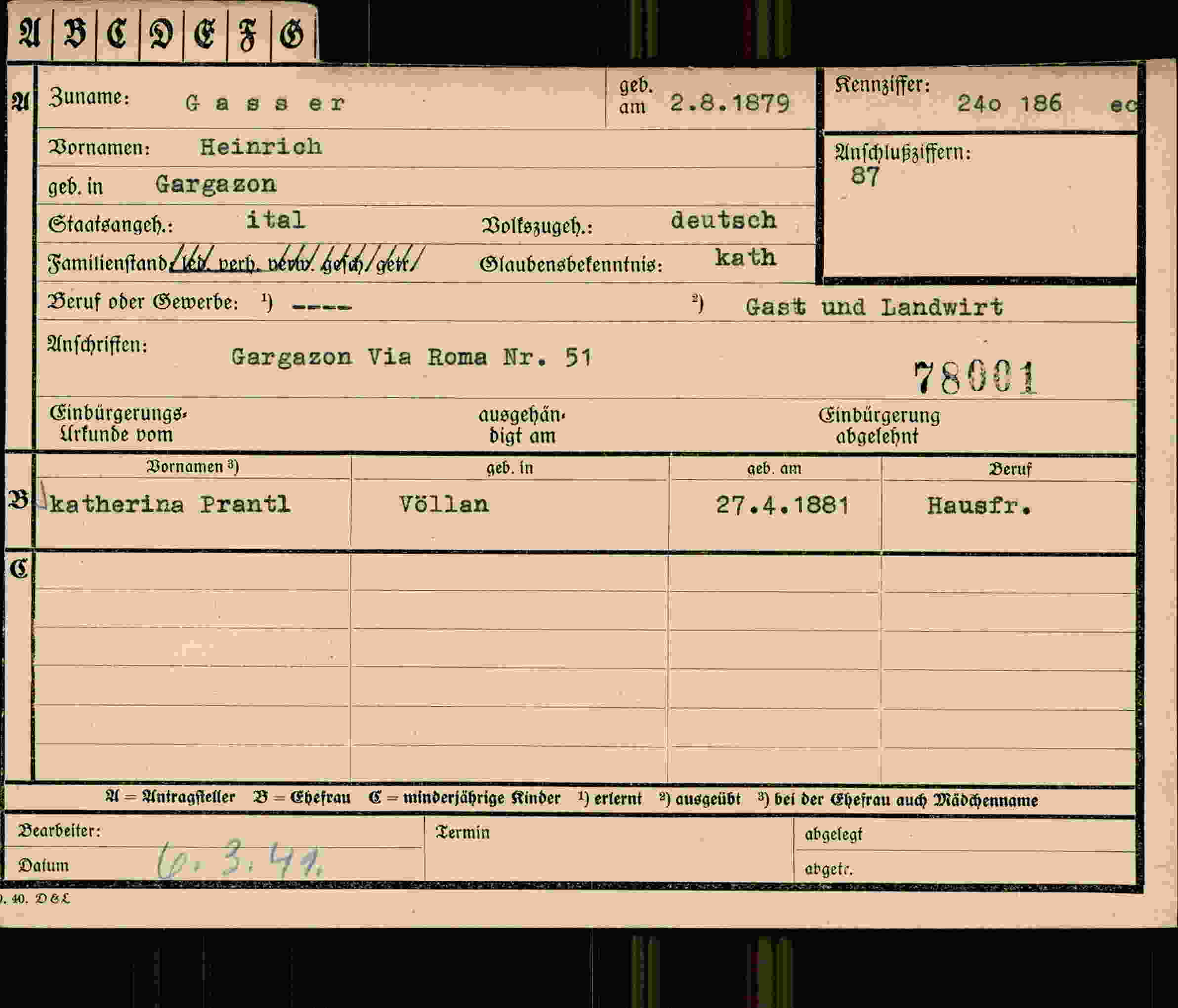 Dokument für Heinrich Gasser
