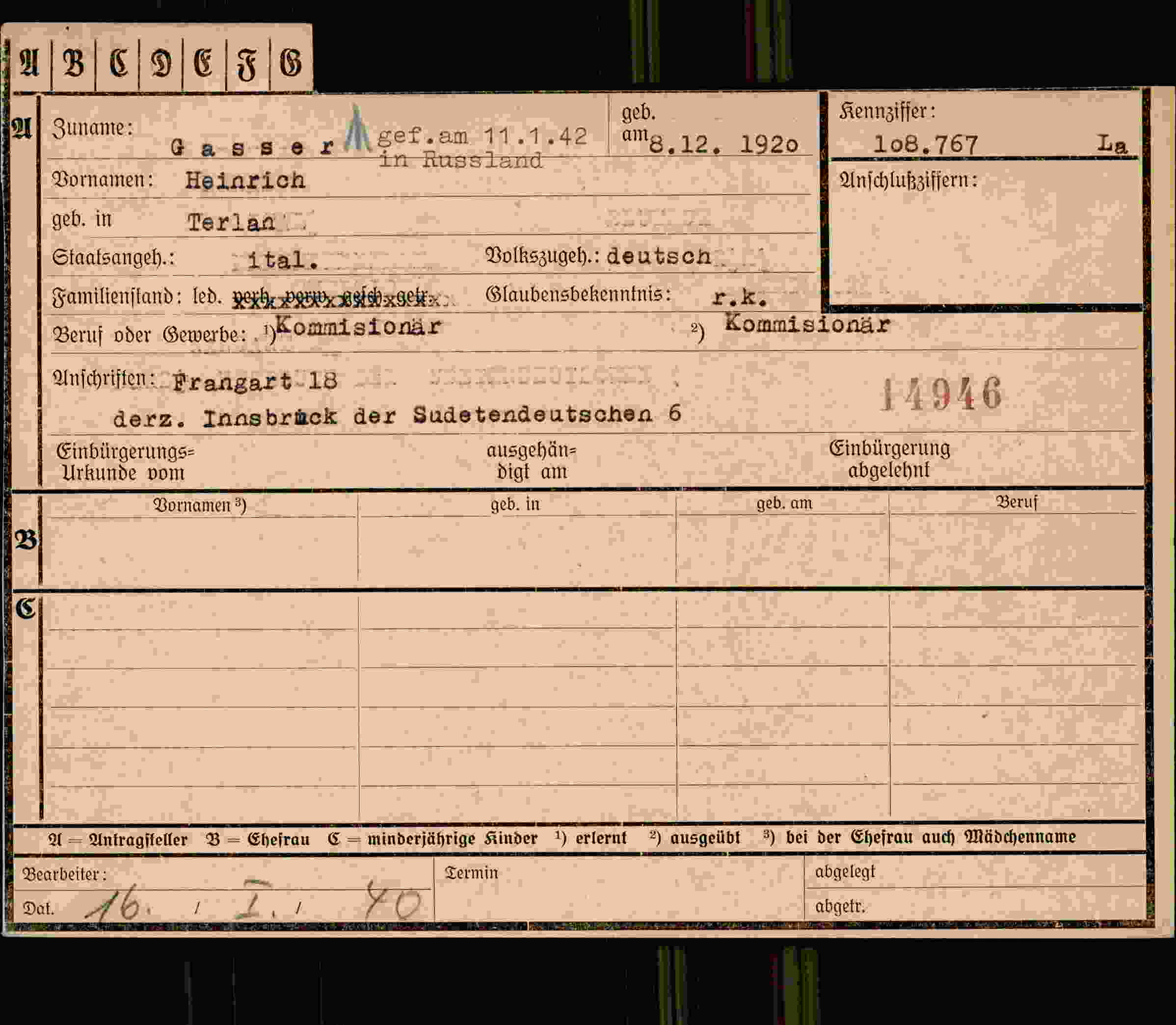 Dokument für Heinrich Gasser