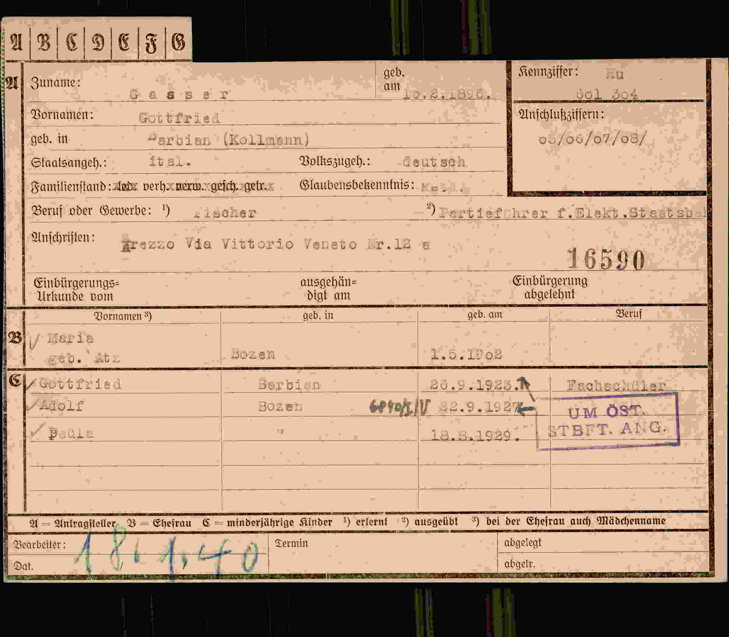 Dokument für Gottfried Gasser