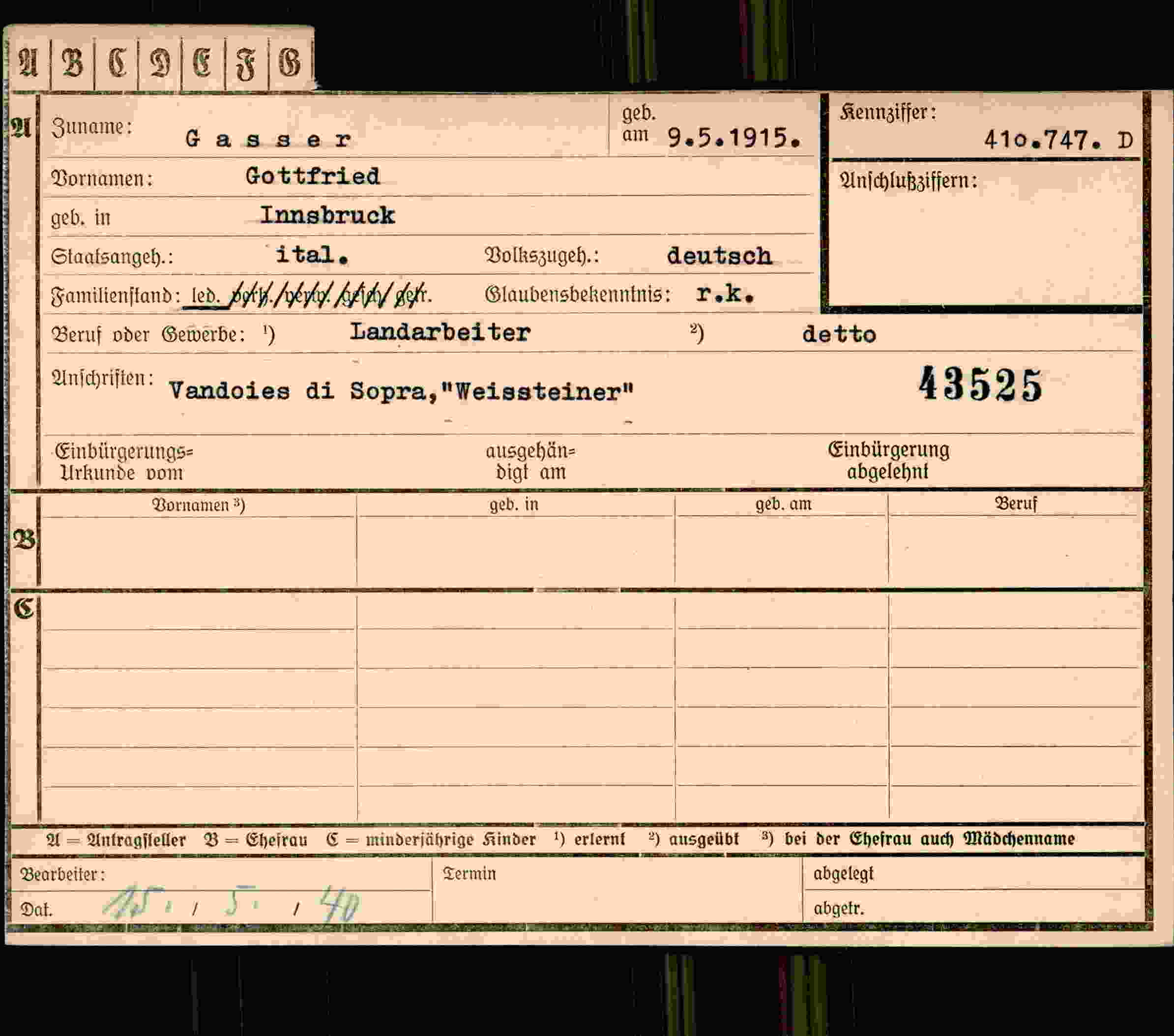 Vorderseite des Dokuments