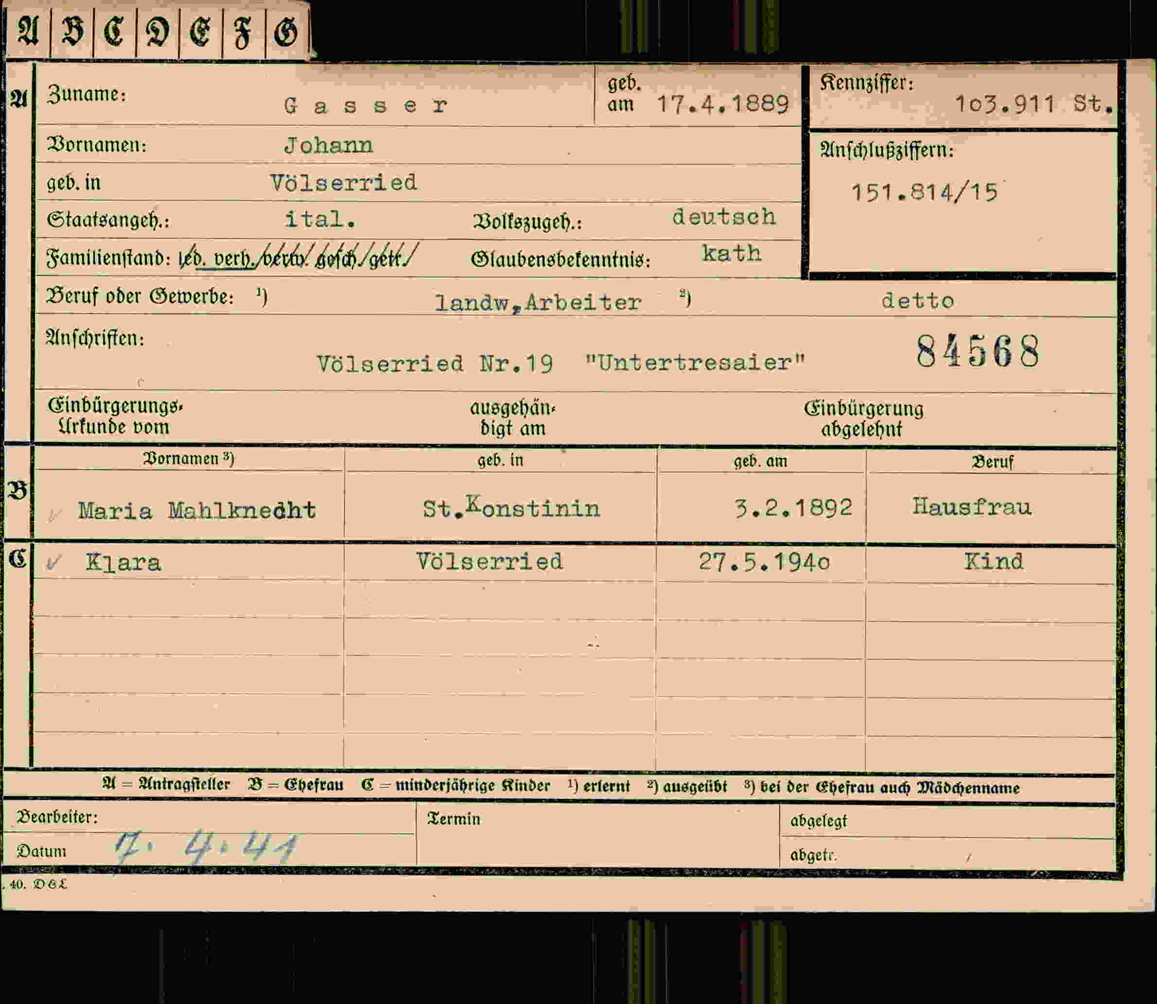Vorderseite des Dokuments