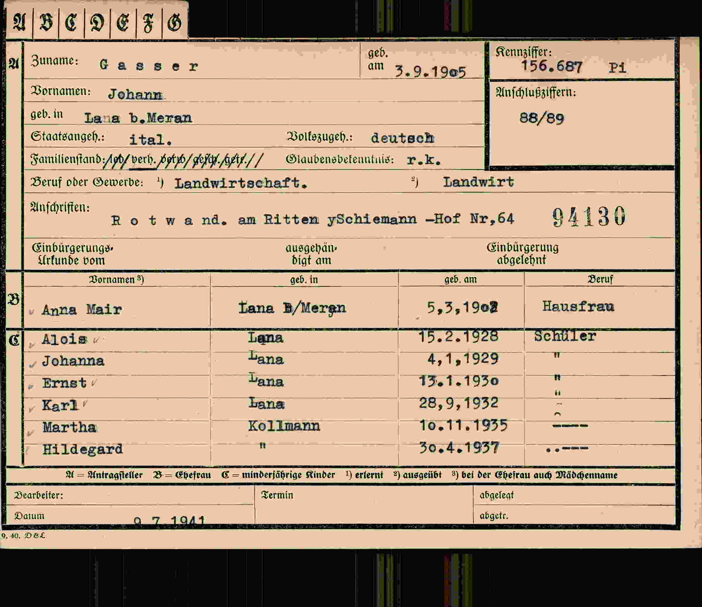 Vorderseite des Dokuments
