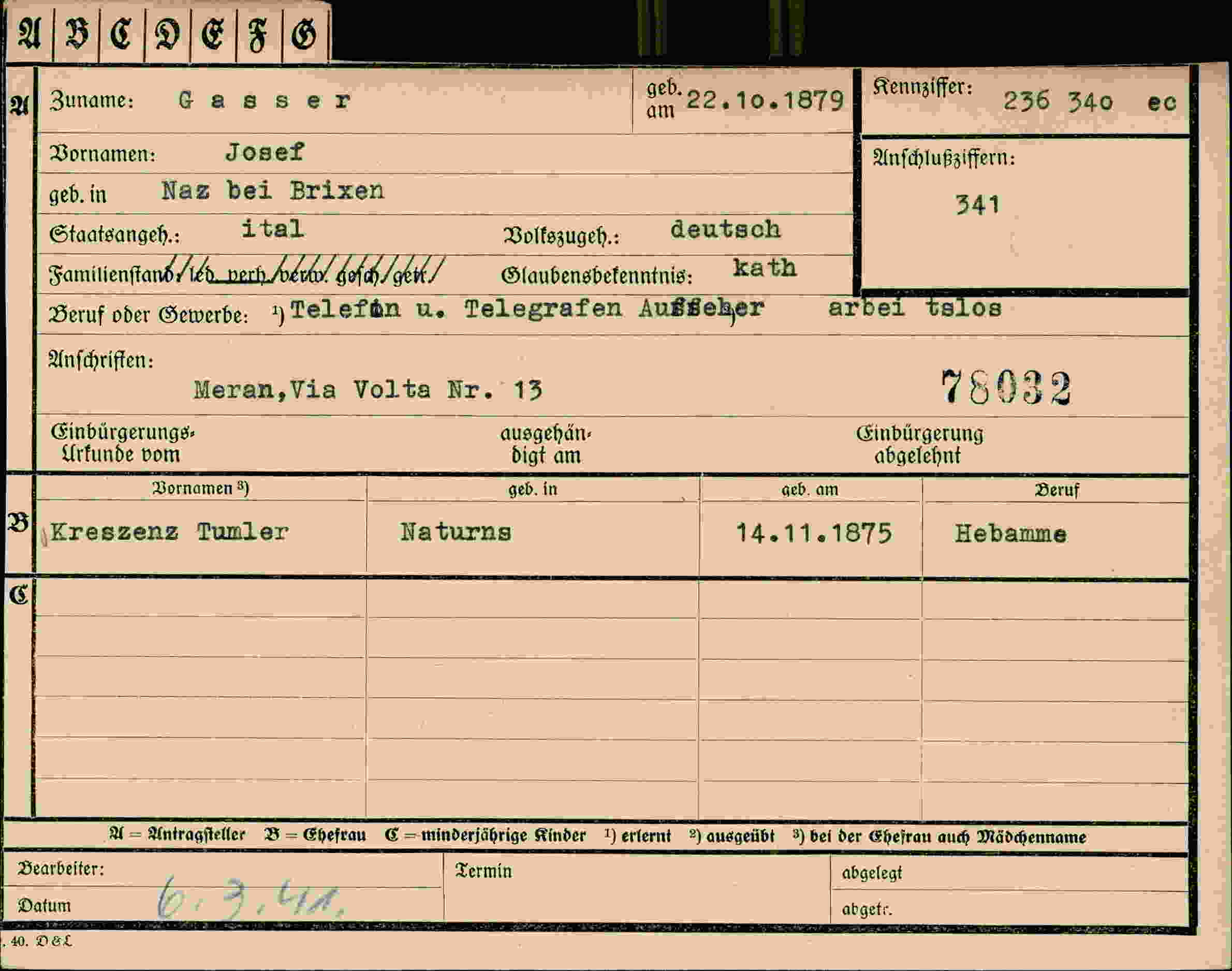 Dokument für Josef Gasser