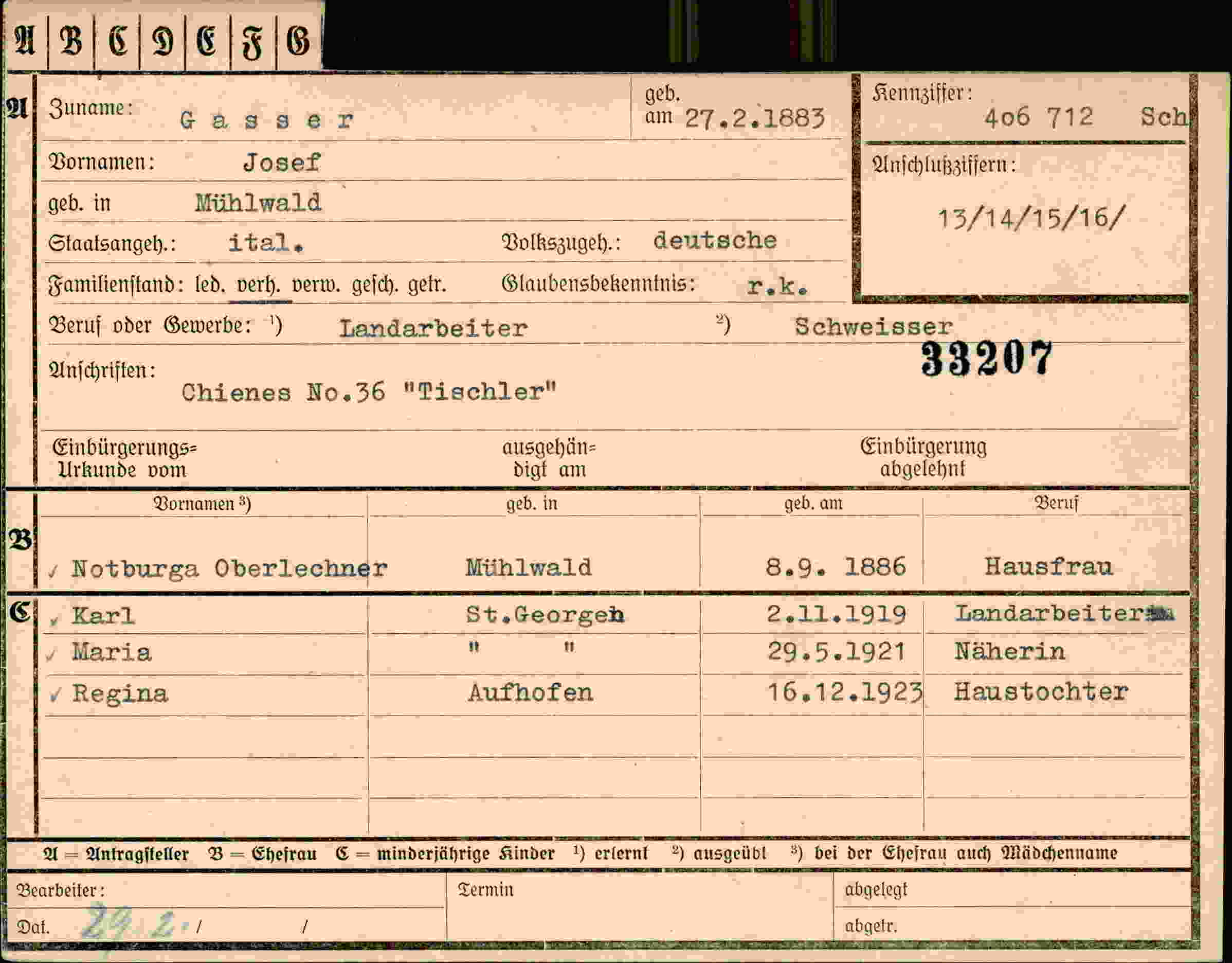 Dokument für Josef Gasser