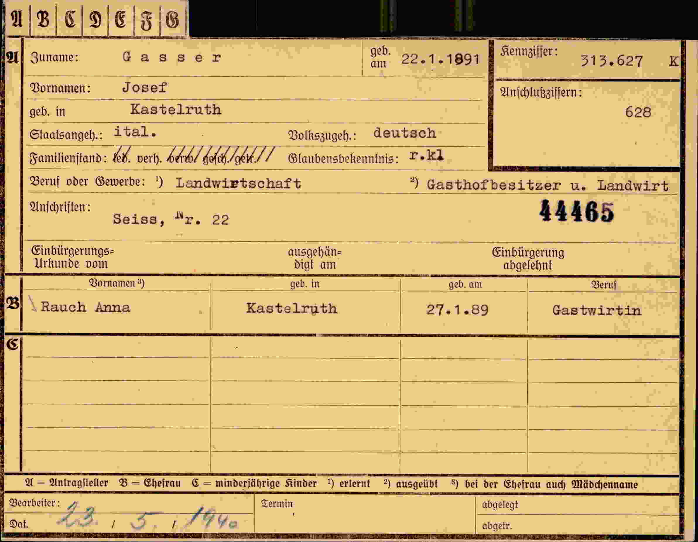 Dokument für Josef Gasser