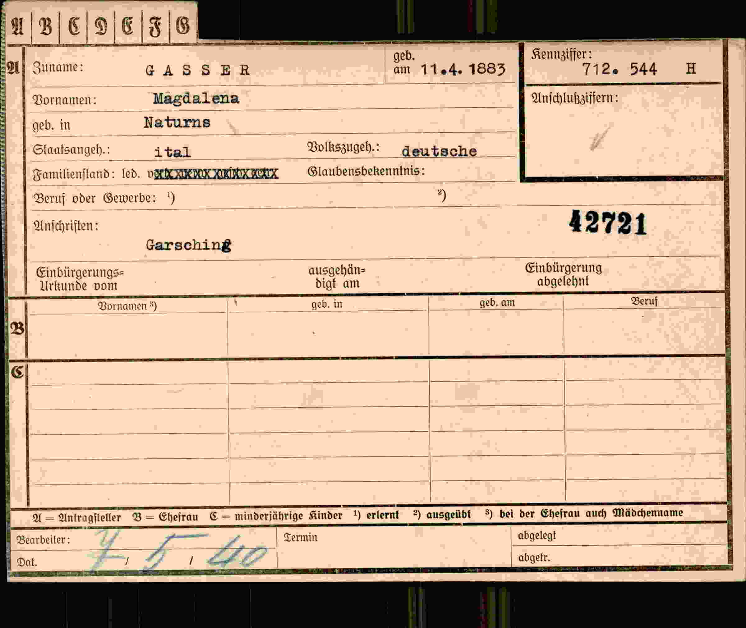 Vorderseite des Dokuments