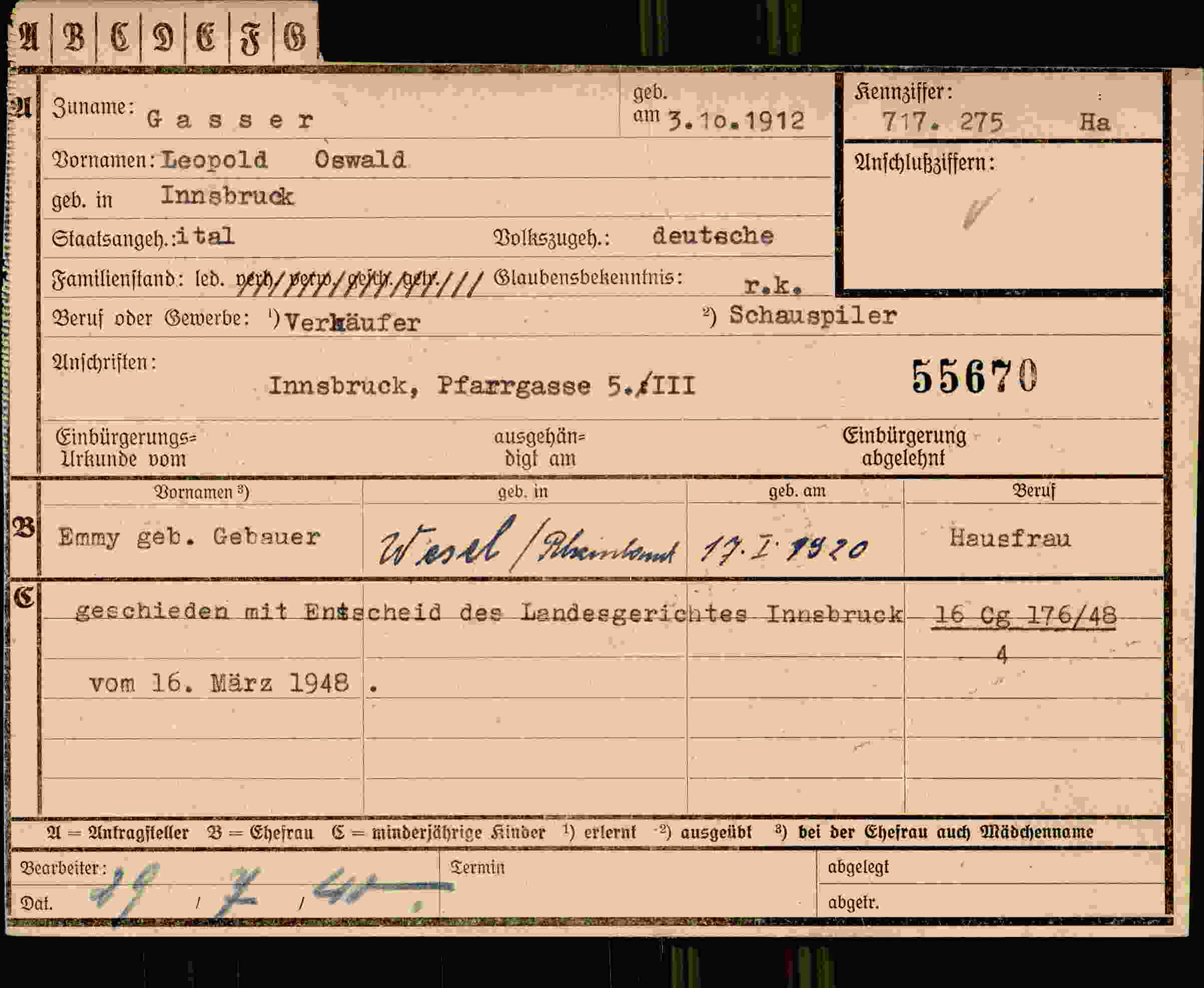 Dokument für Leopold Oswald Gasser