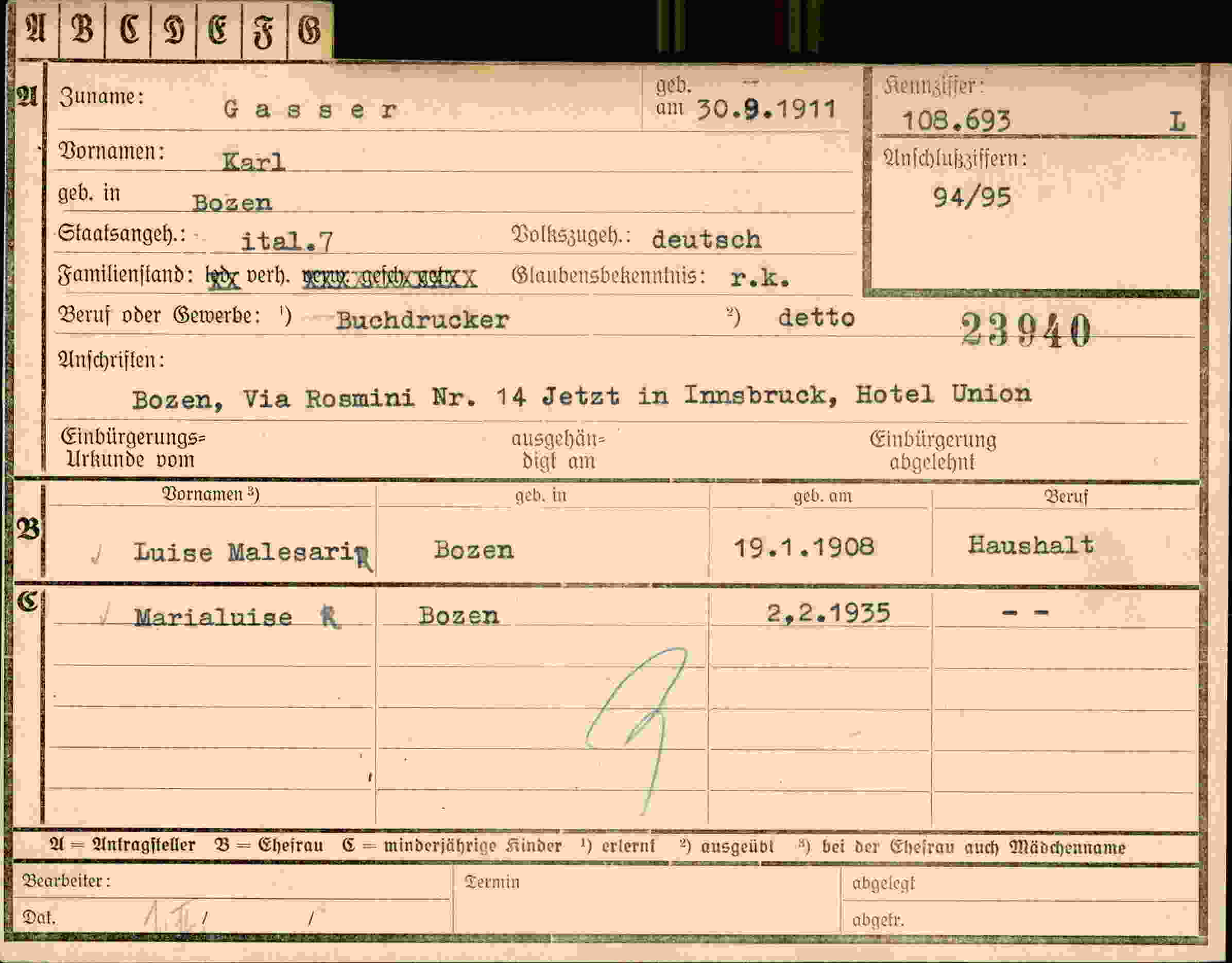 Dokument für Karl Gasser