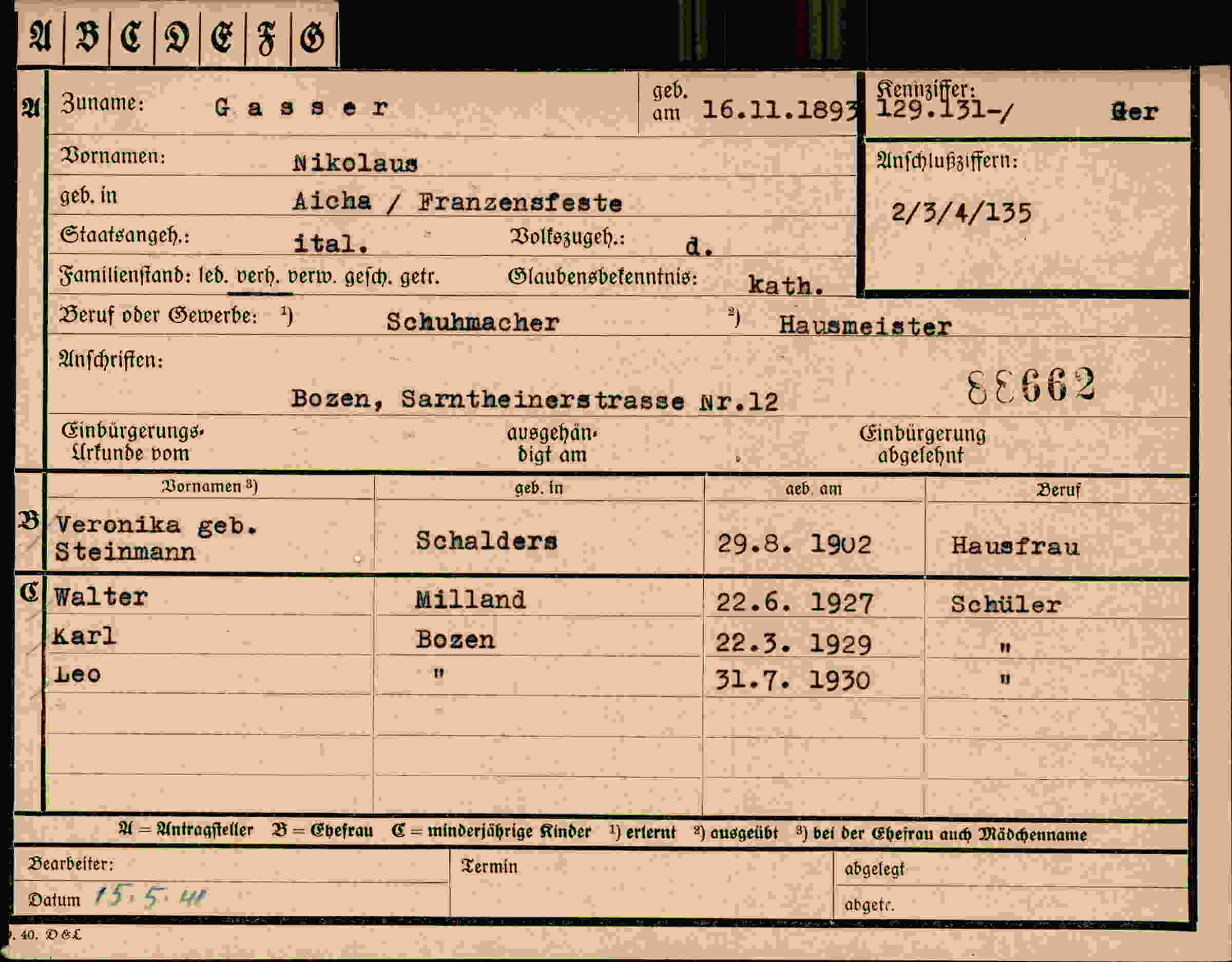 Dokument für Nikolaus Gasser