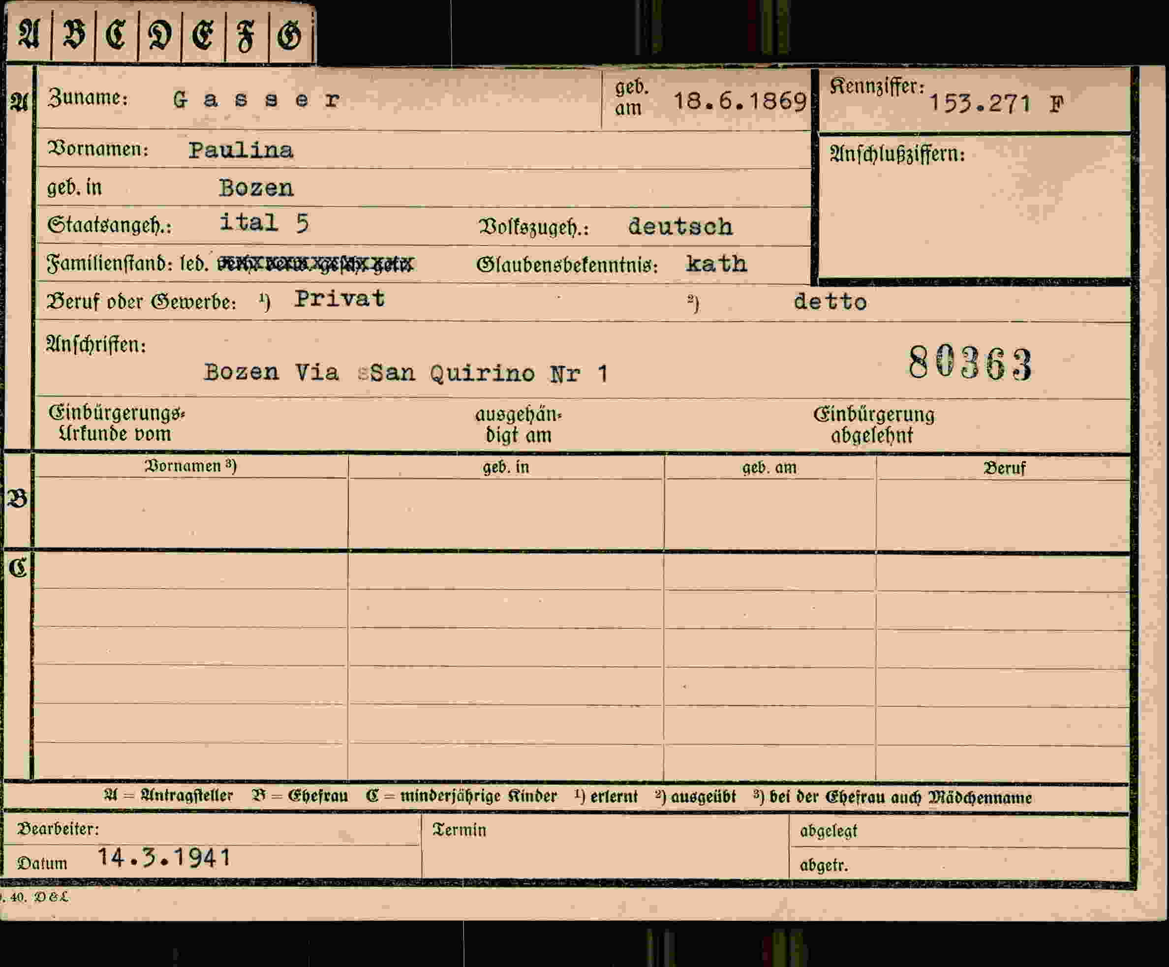 Vorderseite des Dokuments