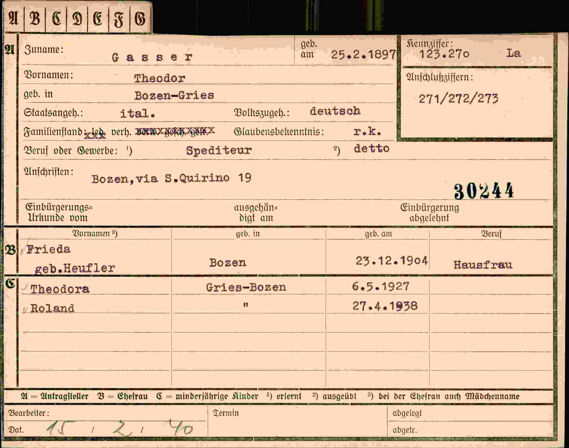 Dokument für Theodor Gasser