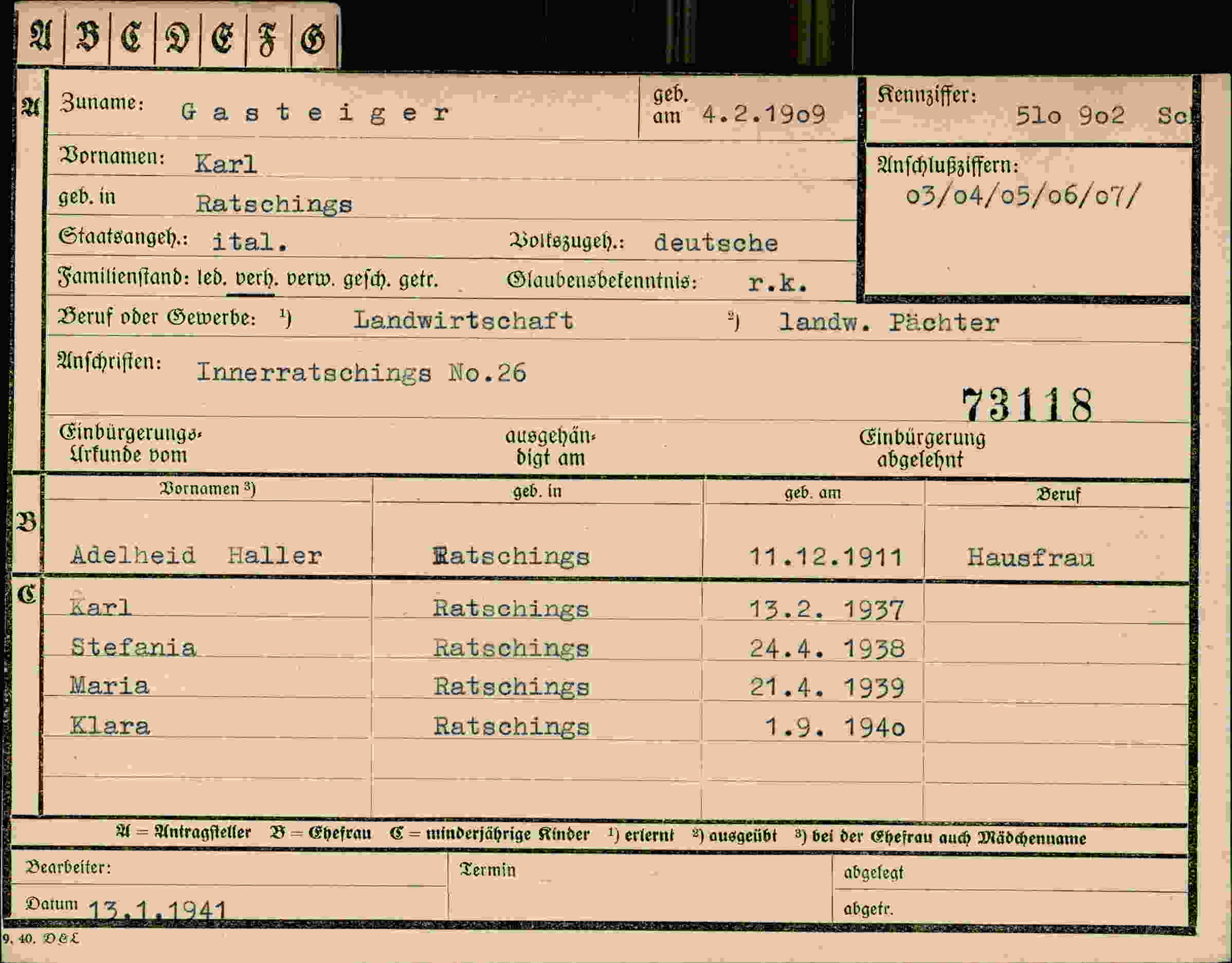 Dokument für Karl Gasteiger