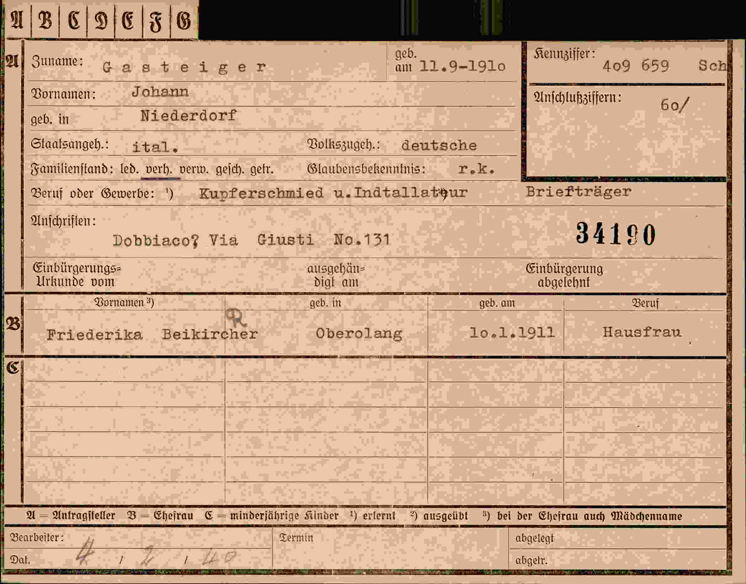 Dokument für Johann Gasteiger