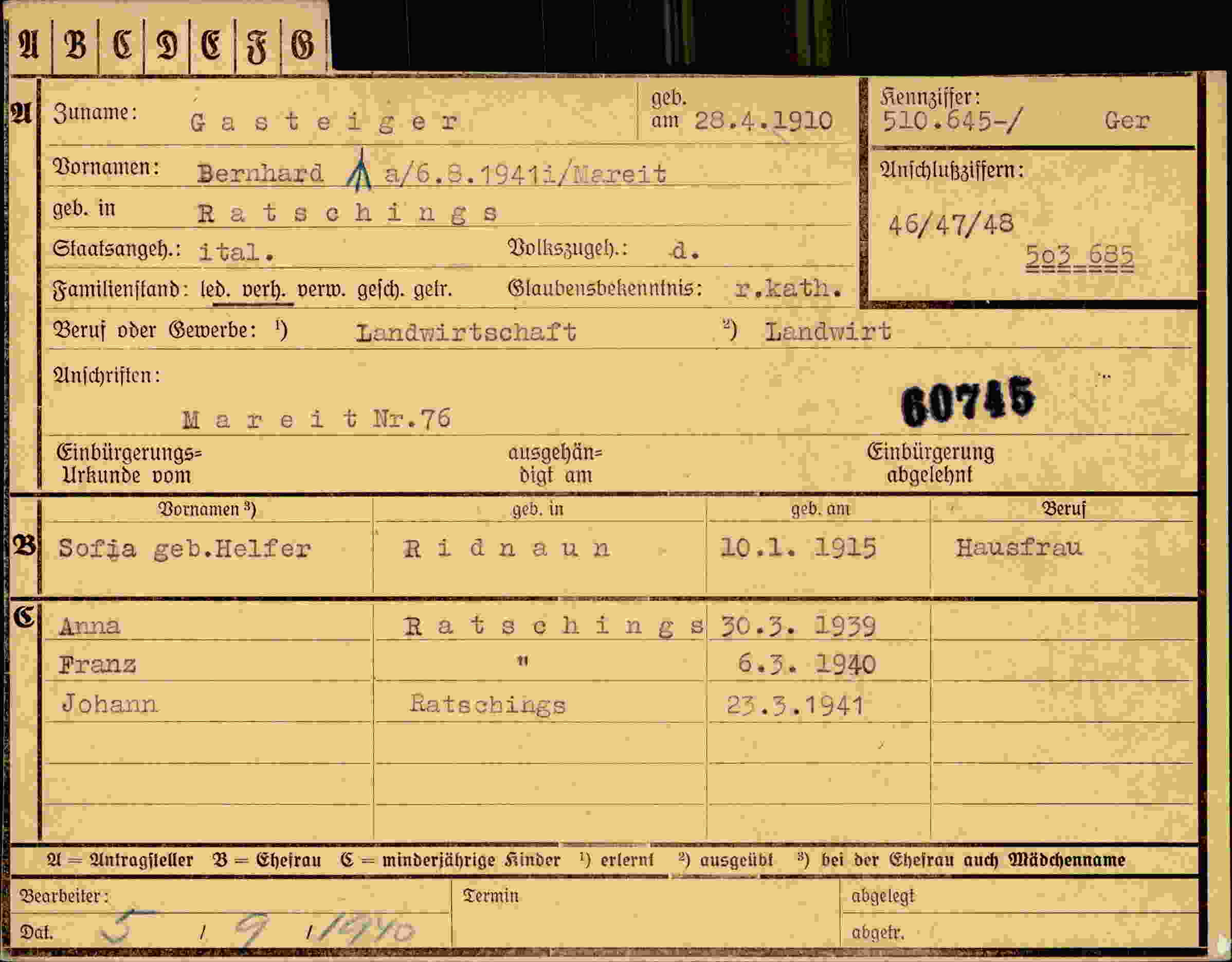 Dokument für Bernhard Gasteiger