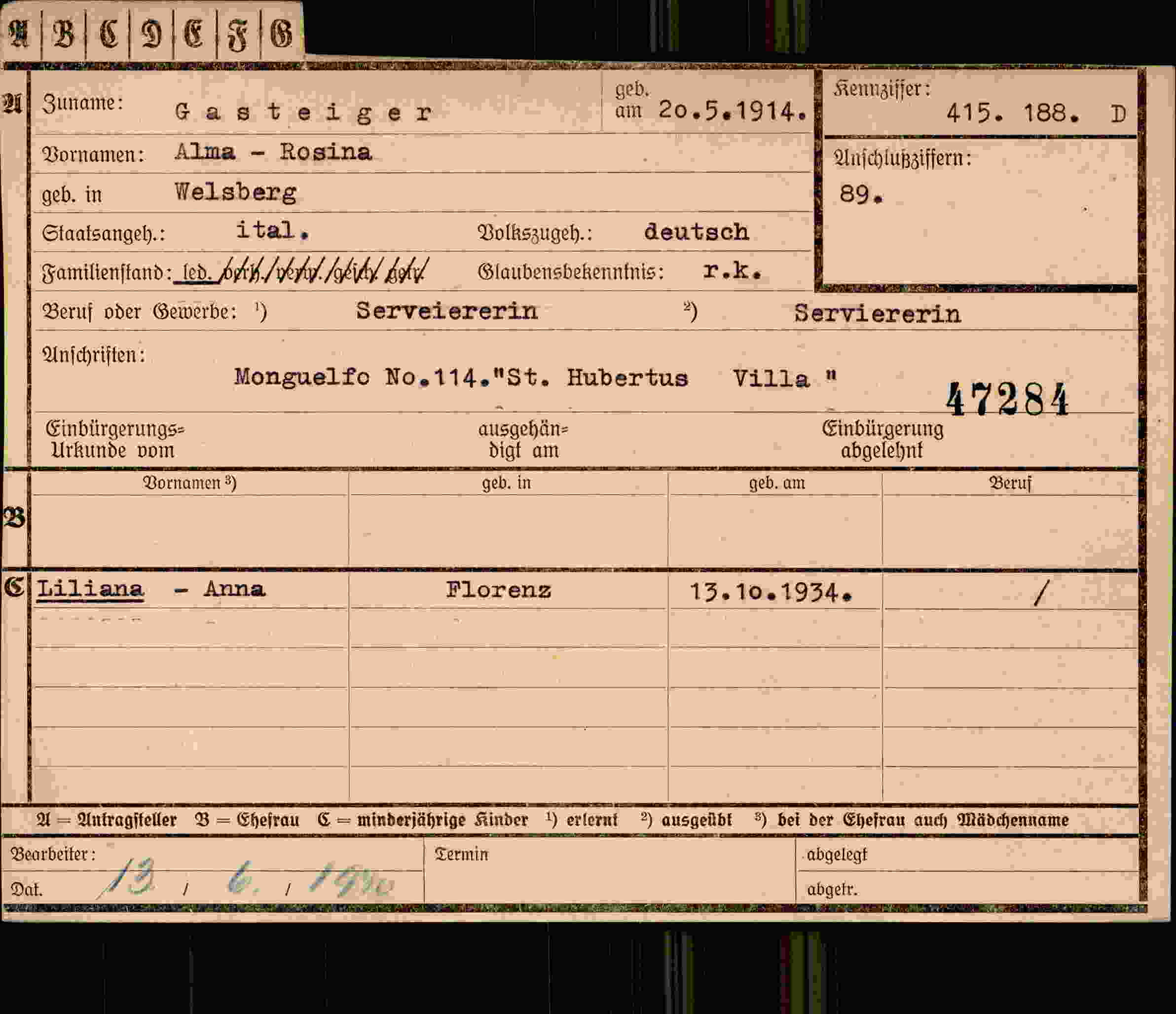 Dokument für Alma Rosina Gasteiger