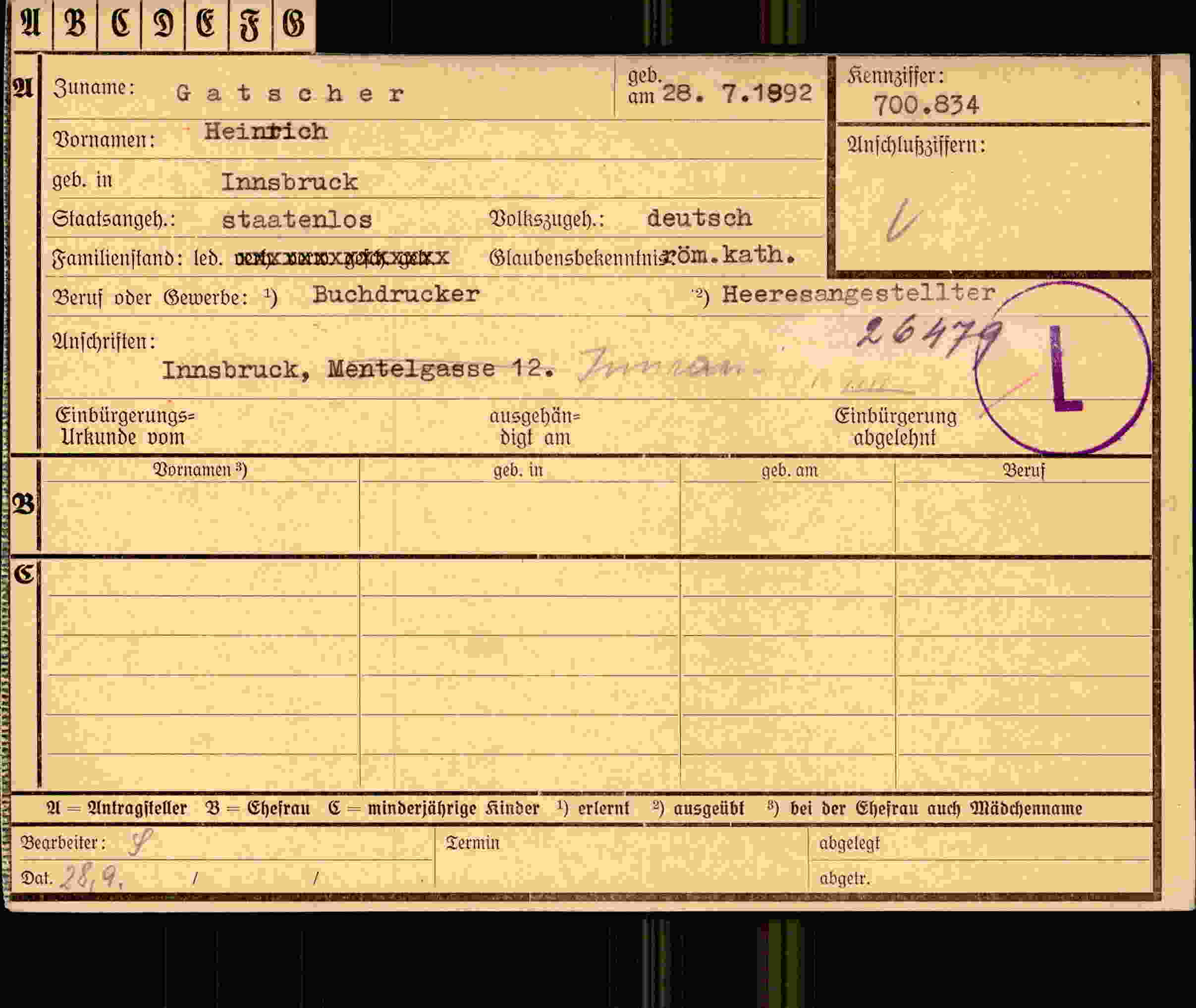 Dokument für Heinrich Gatscher