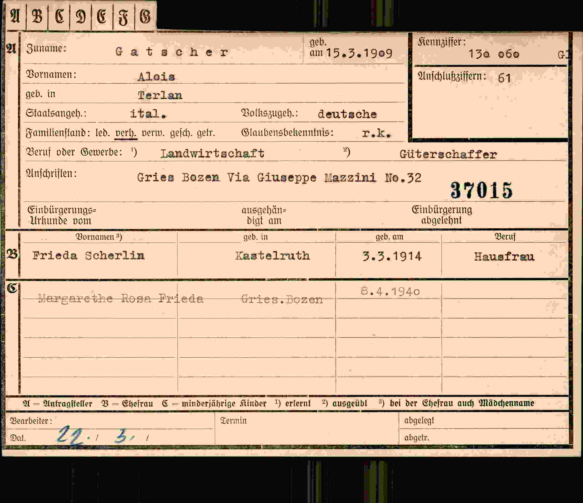 Dokument für Alois Gatscher