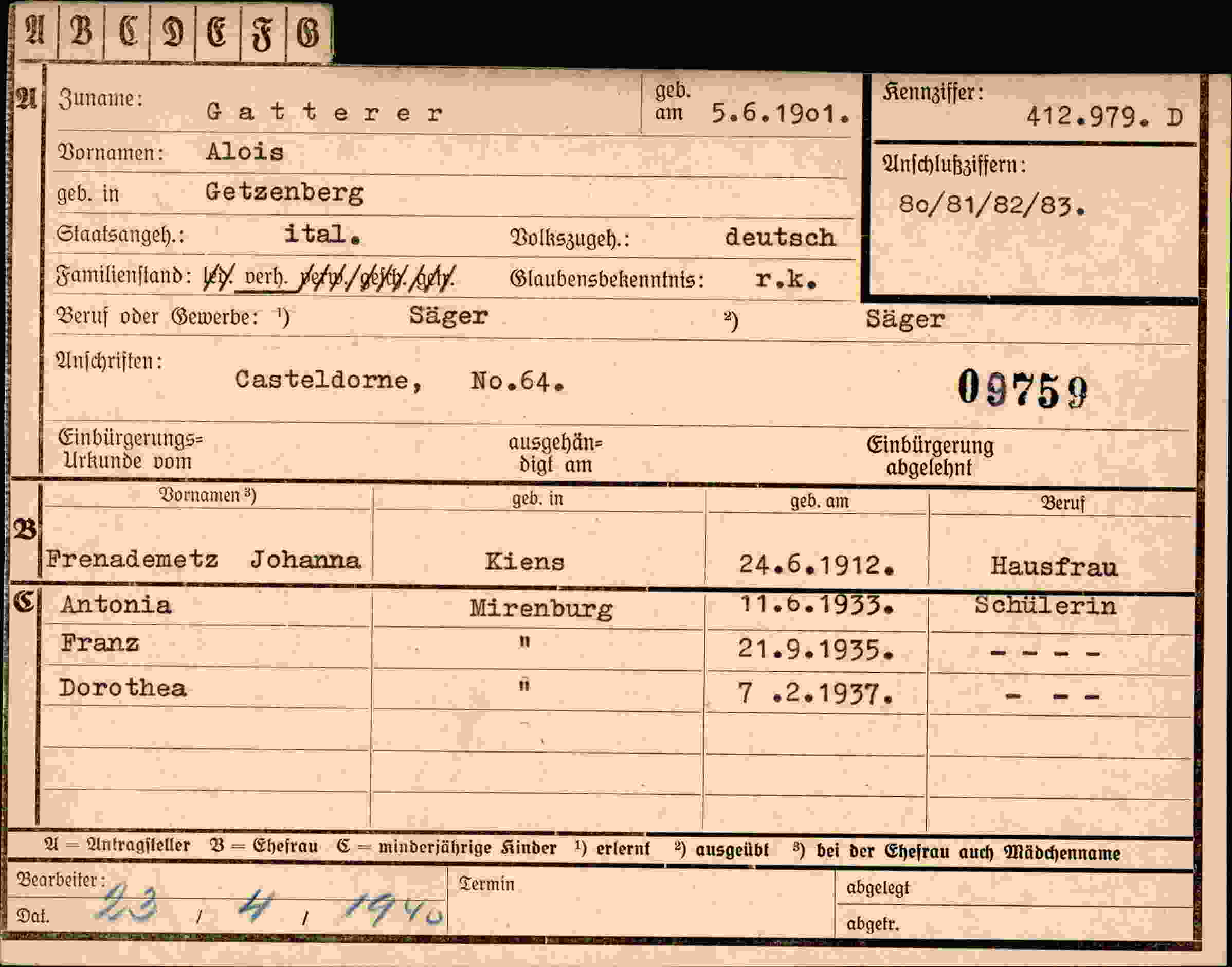 Vorderseite des Dokuments