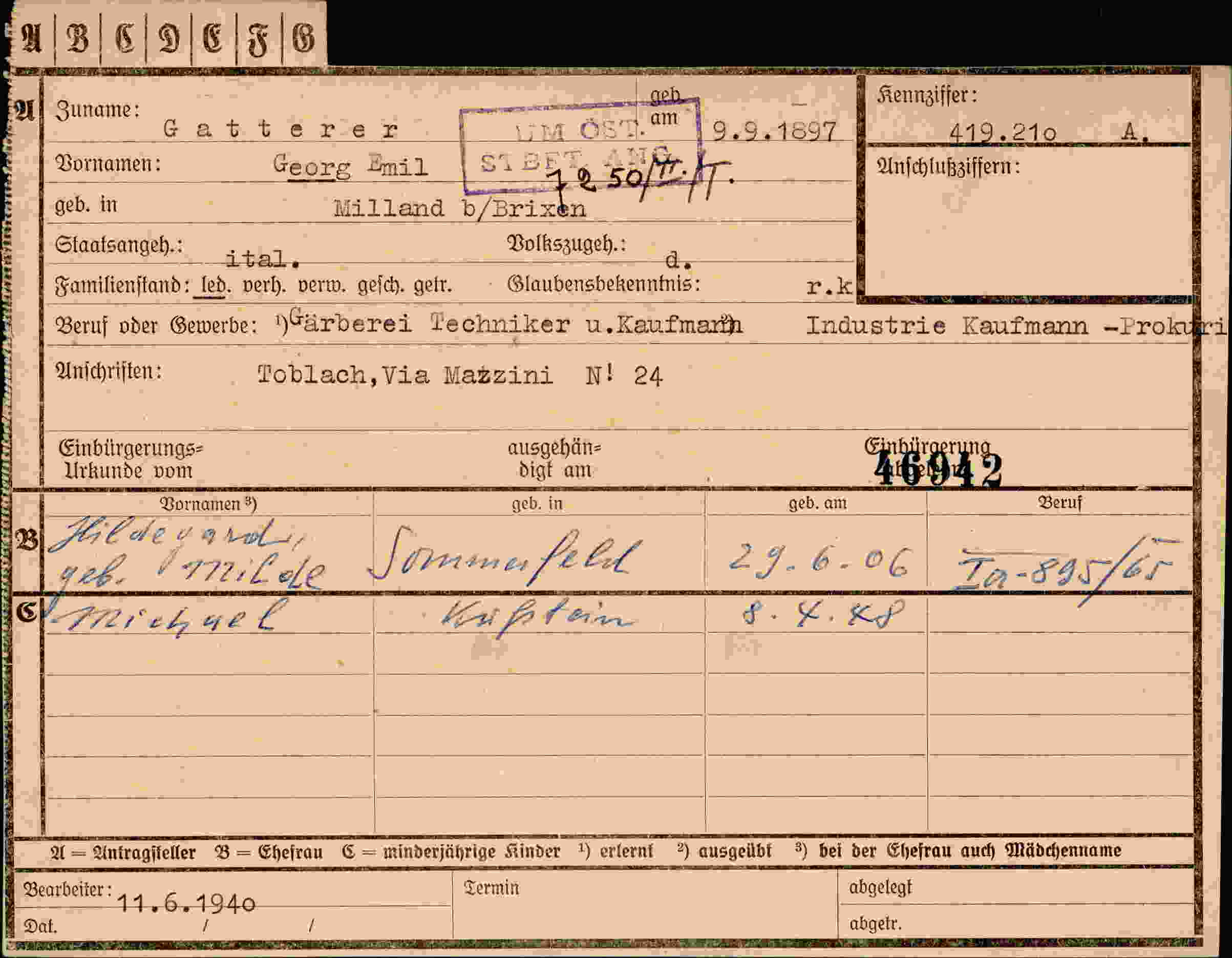Dokument für Georg Emil Stber Gatterer