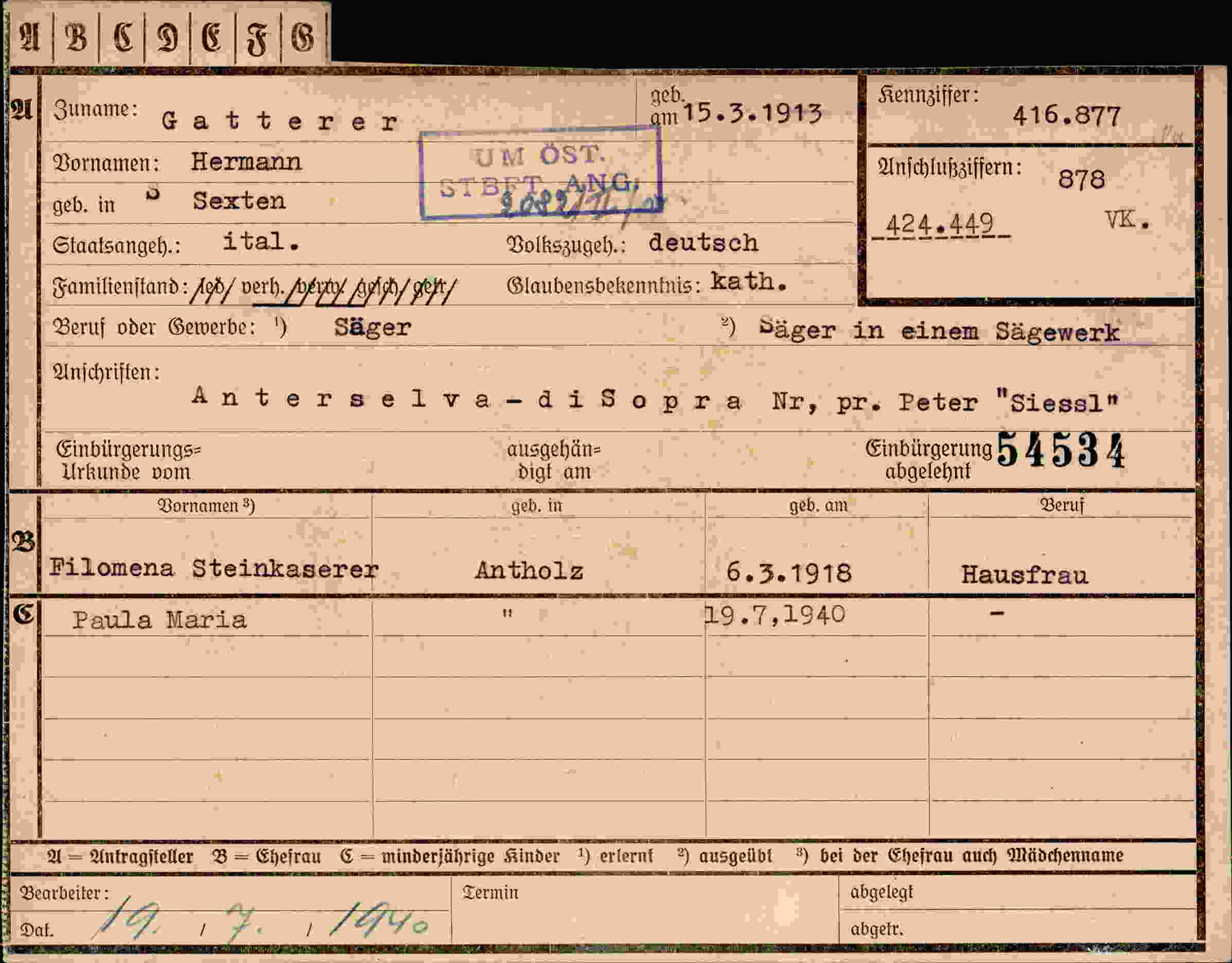 Dokument für Hermann Gatterer