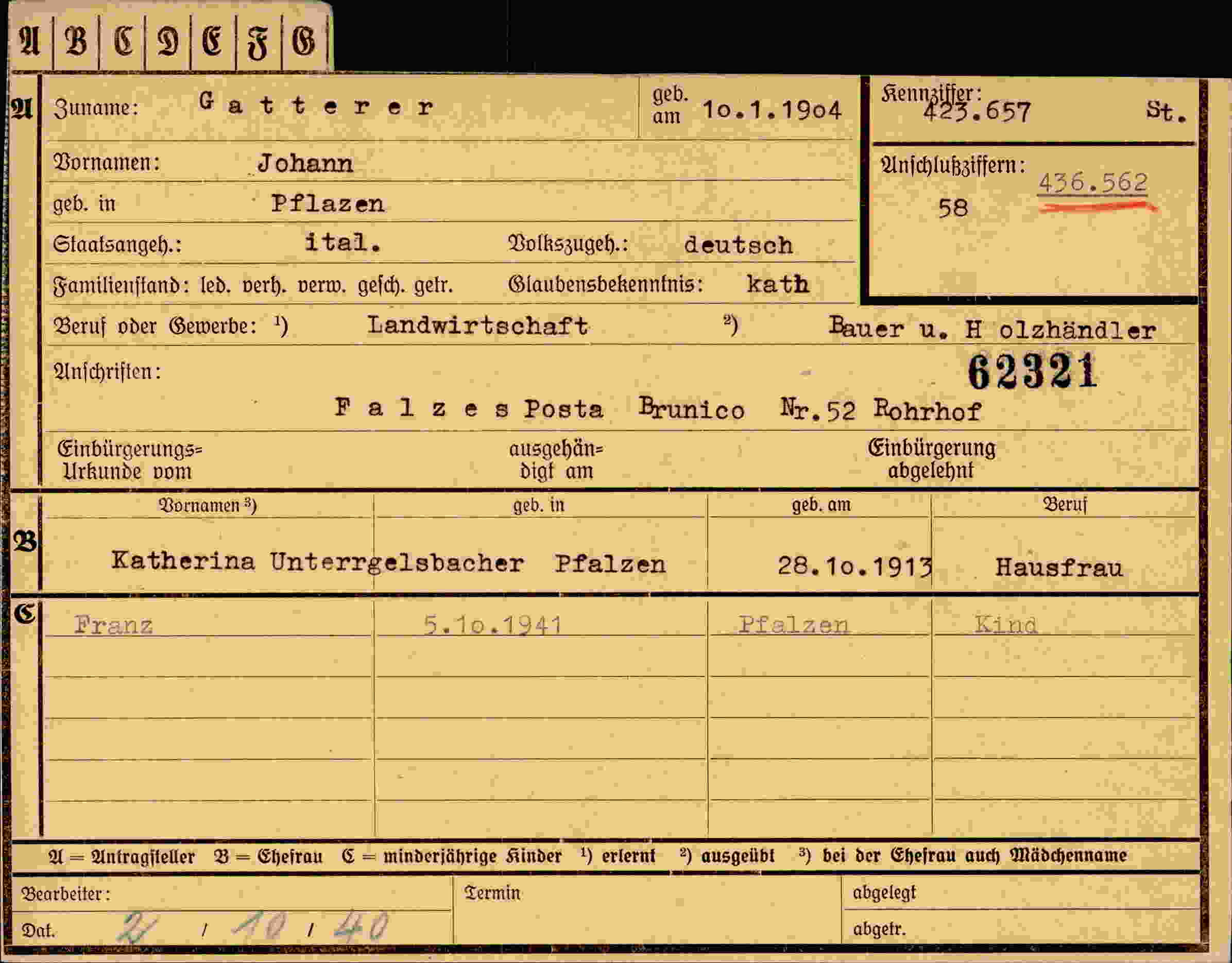 Dokument für Johann Gatterer