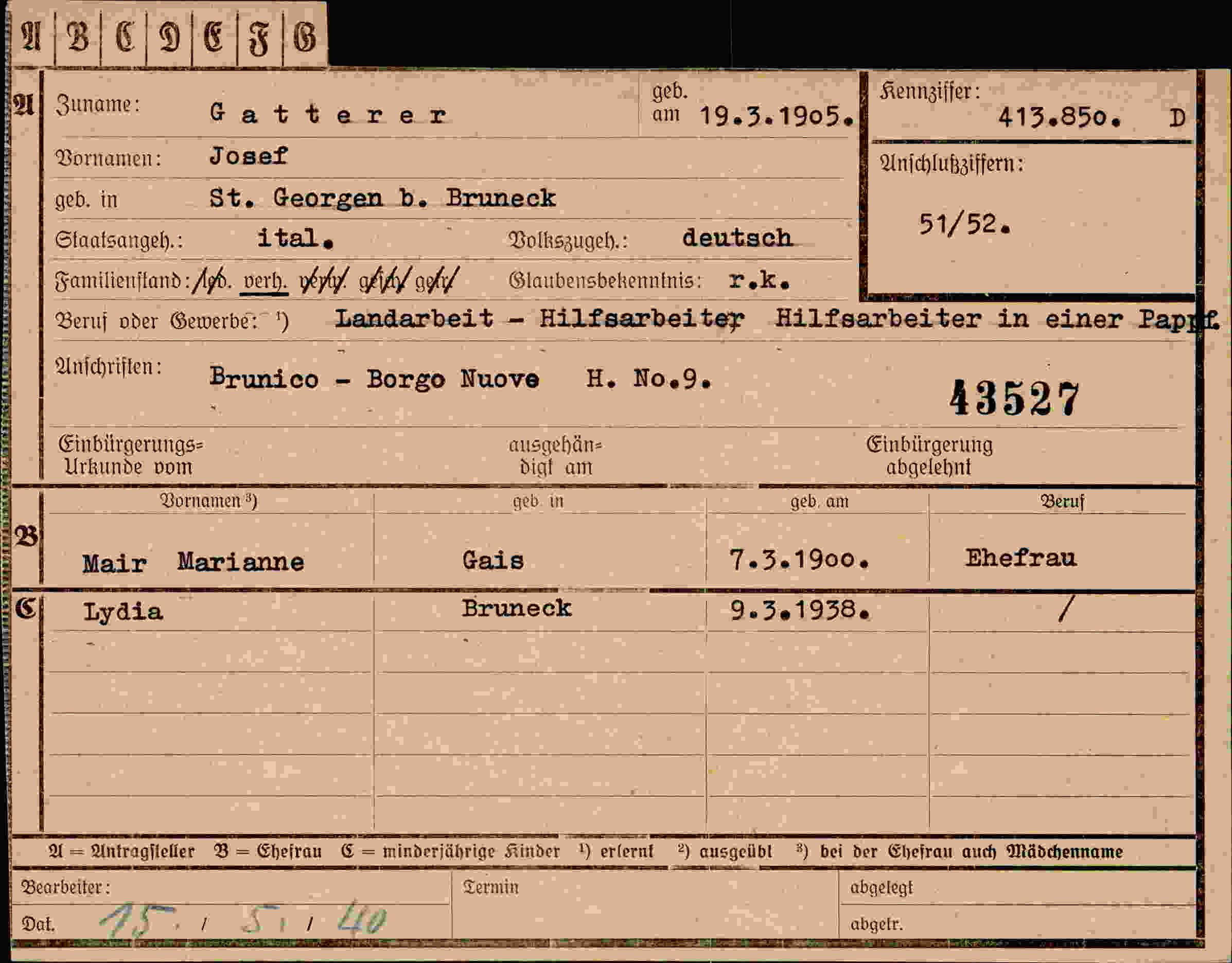 Vorderseite des Dokuments
