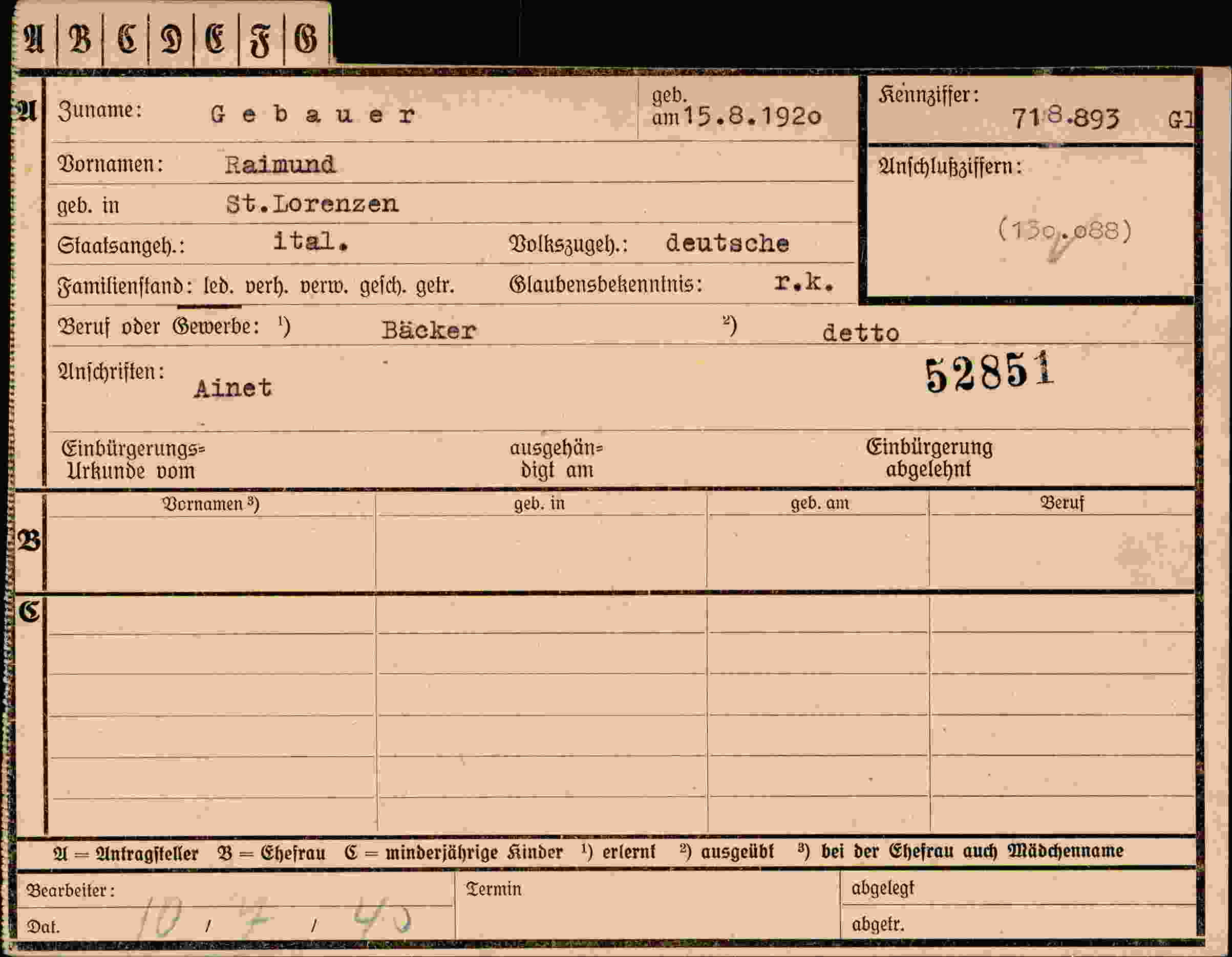 Dokument für Raimund Gebauer