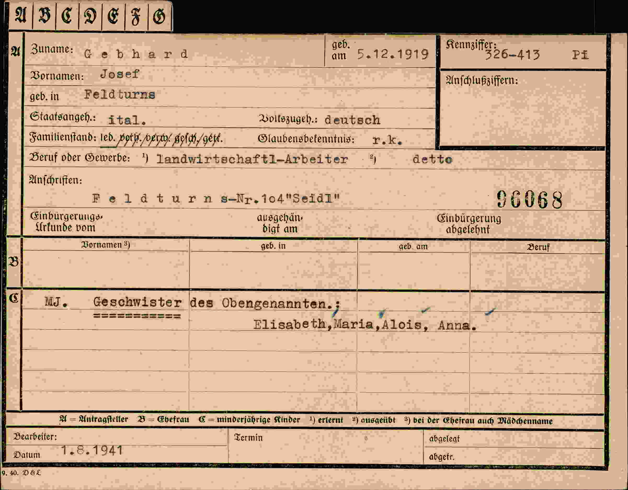 Dokument für Josef Gebhard