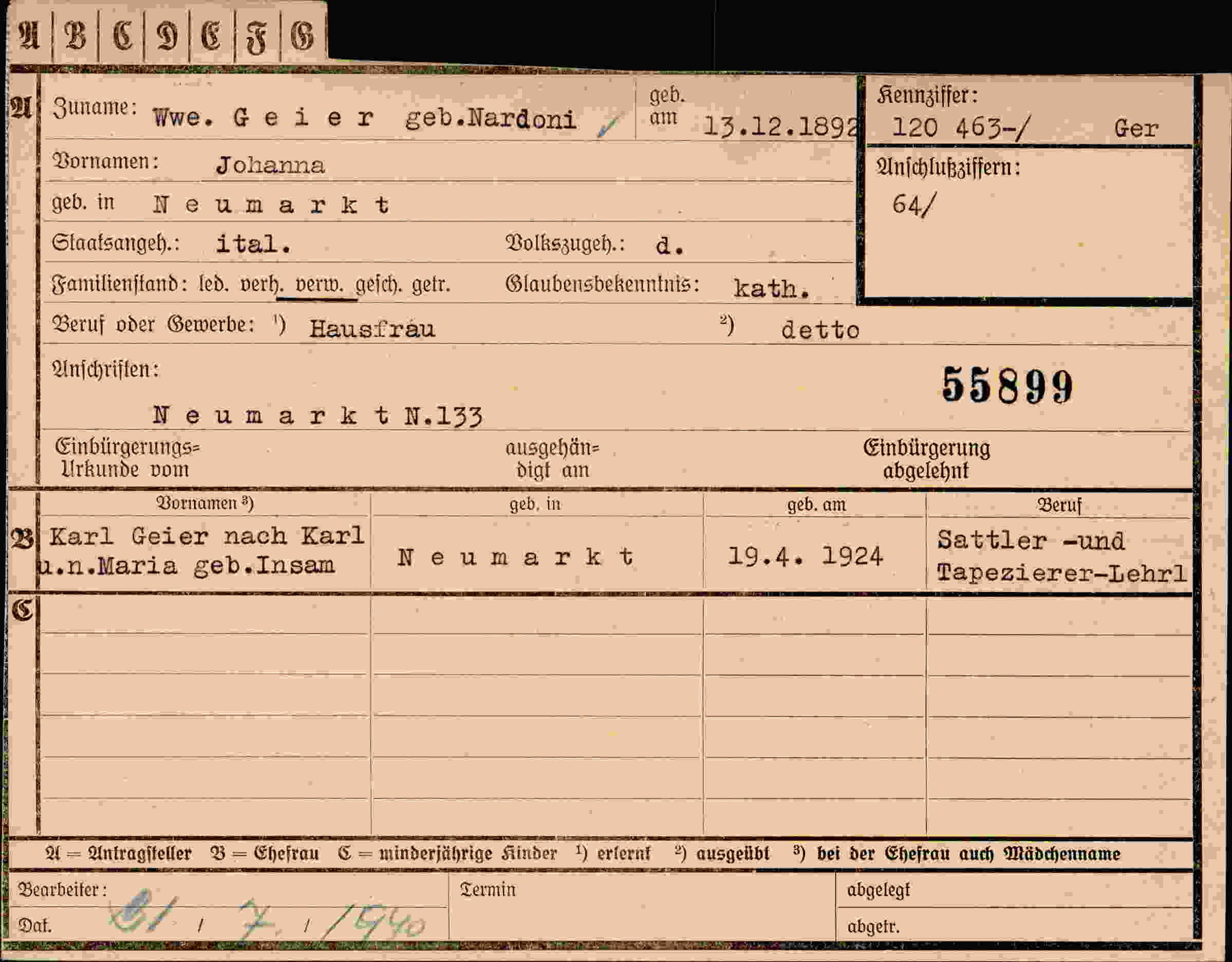 Vorderseite des Dokuments