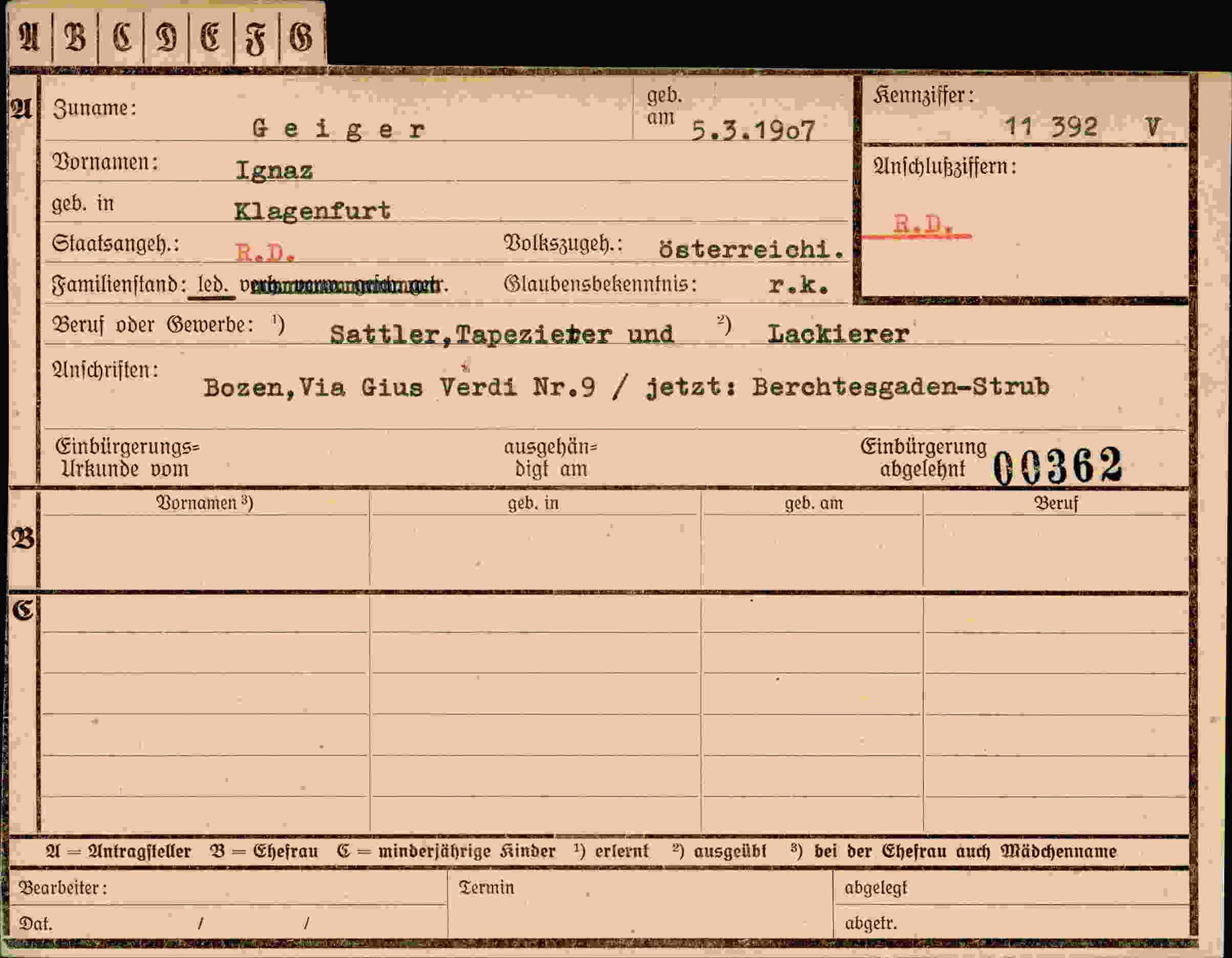 Dokument für Ignaz Geiger