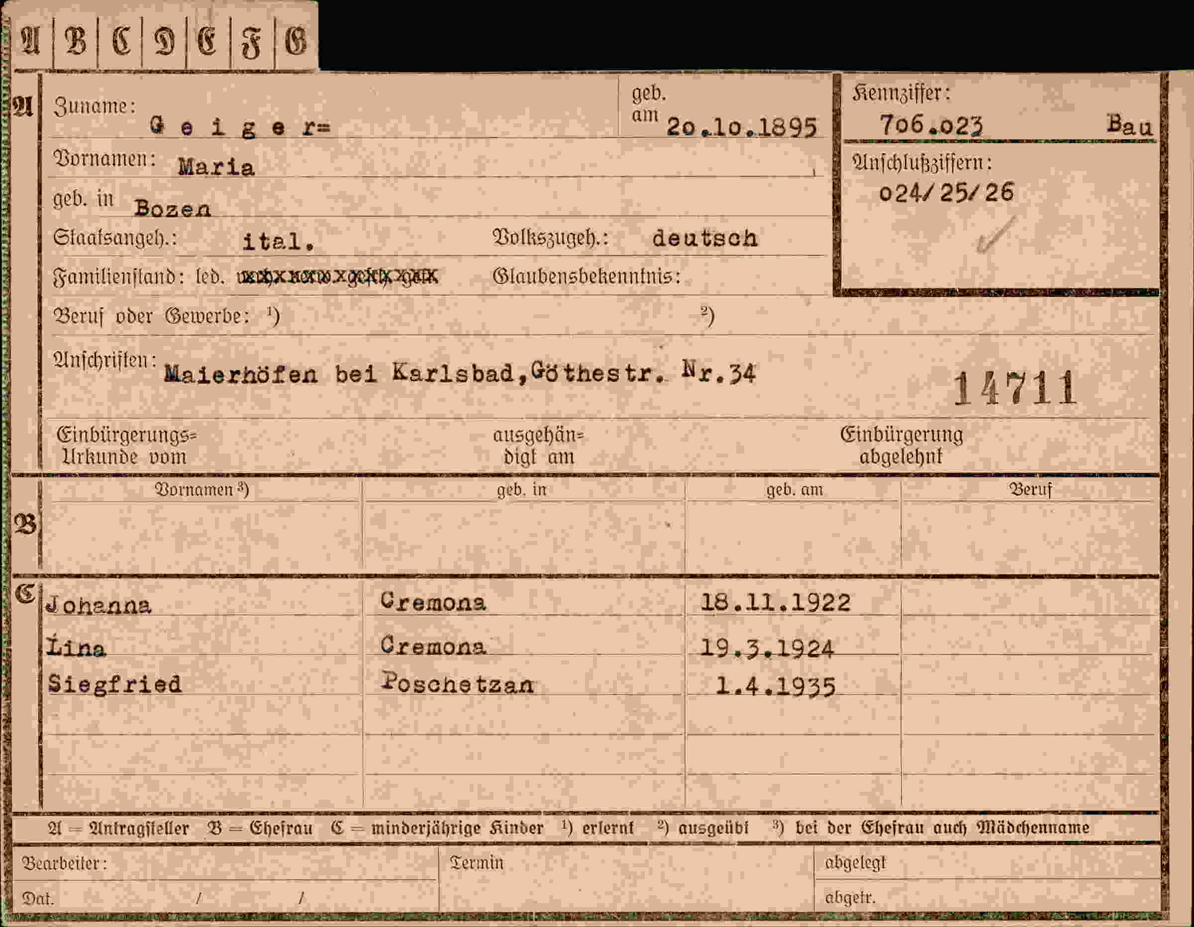 Dokument für Maria Geiger