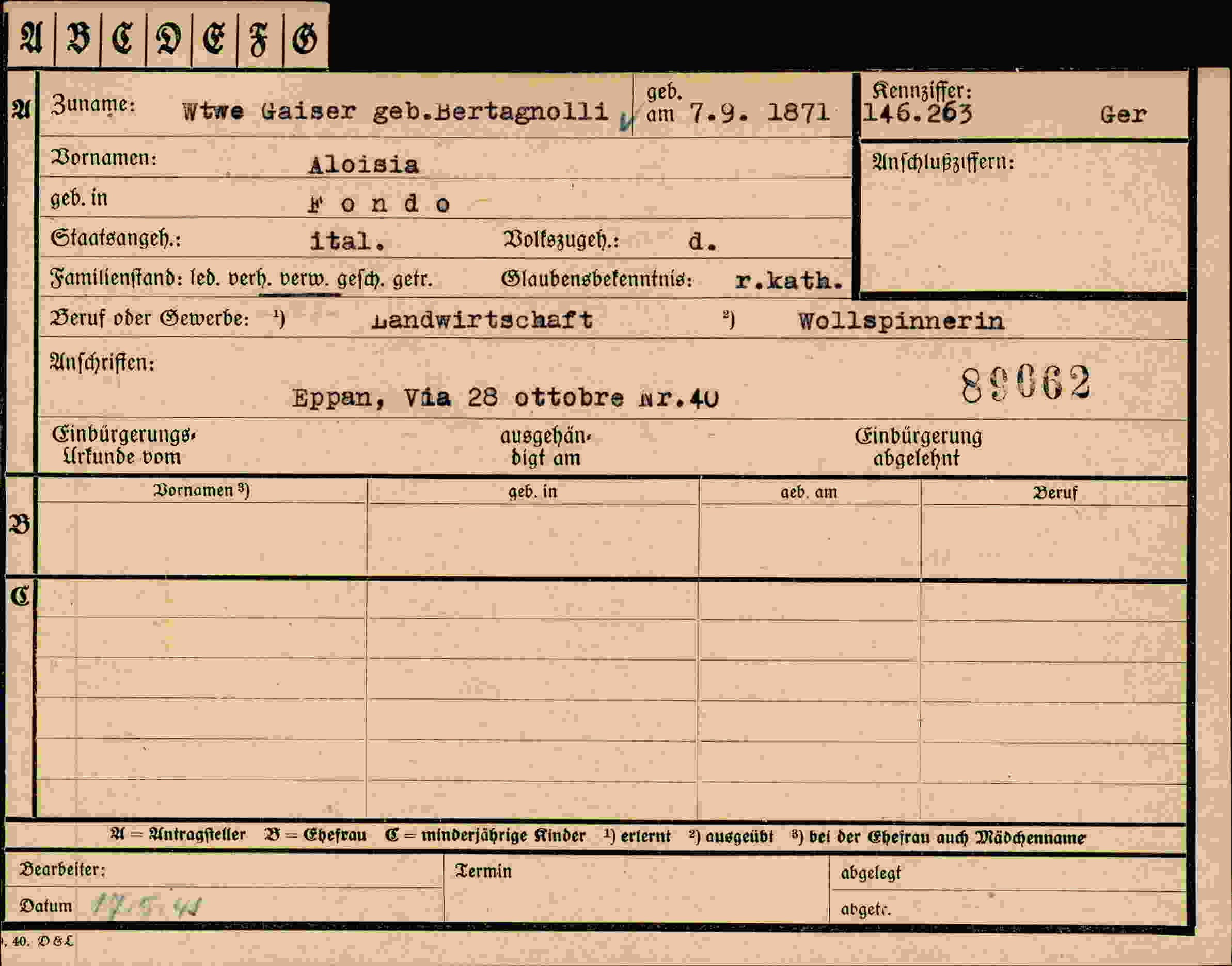 Dokument für Aloisia Gaiser