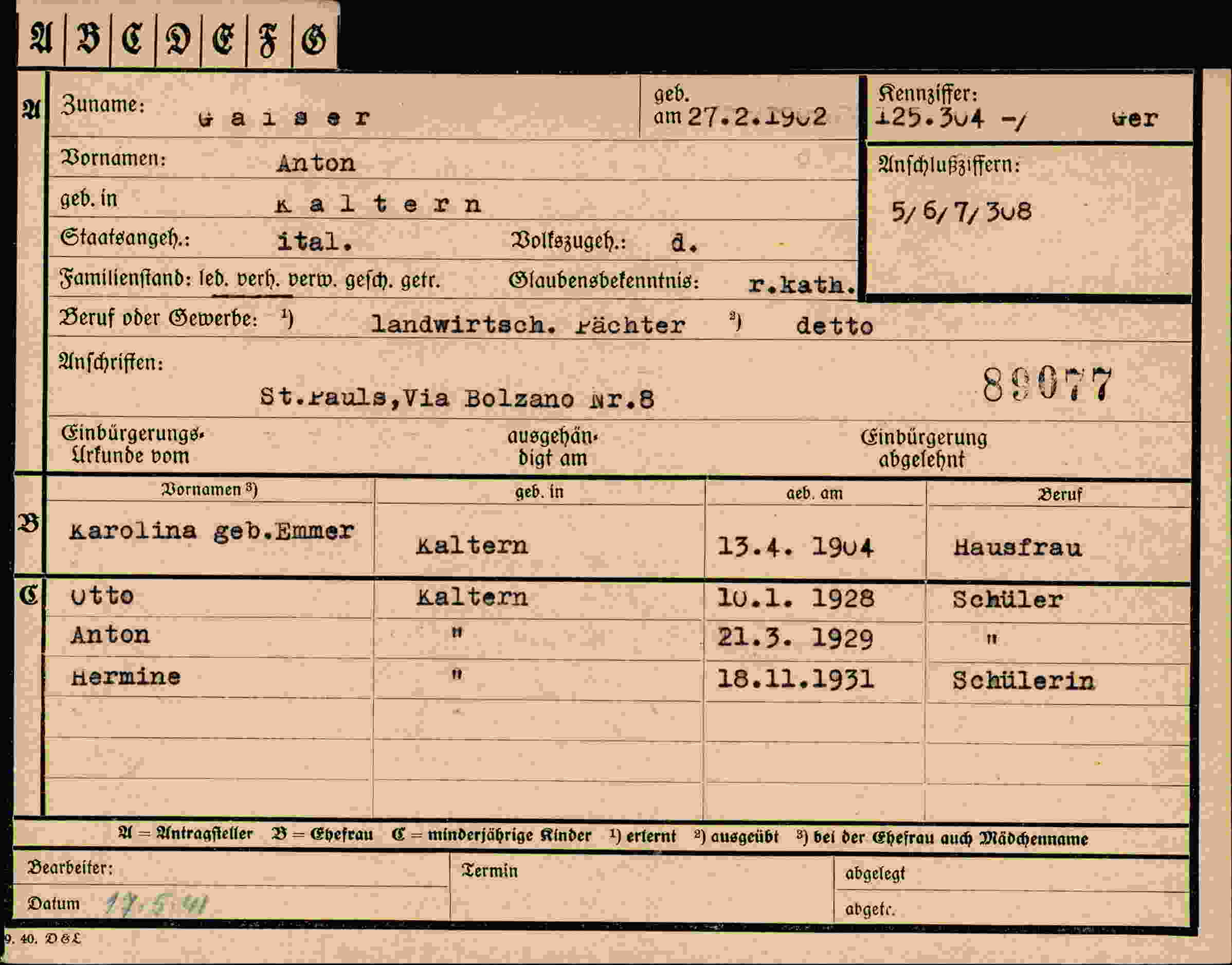 Dokument für Anton Gaiser