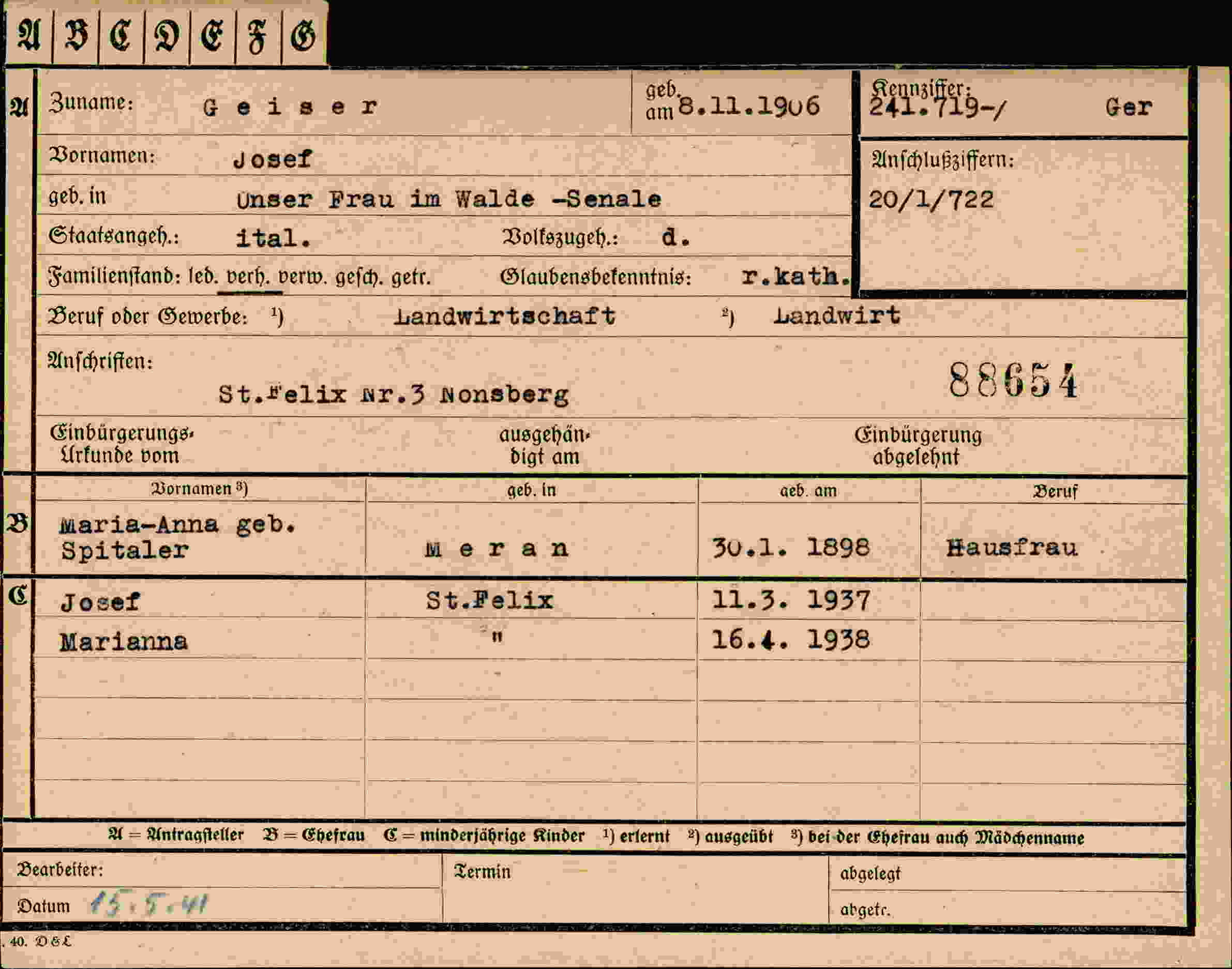 Dokument für Josef Geiser