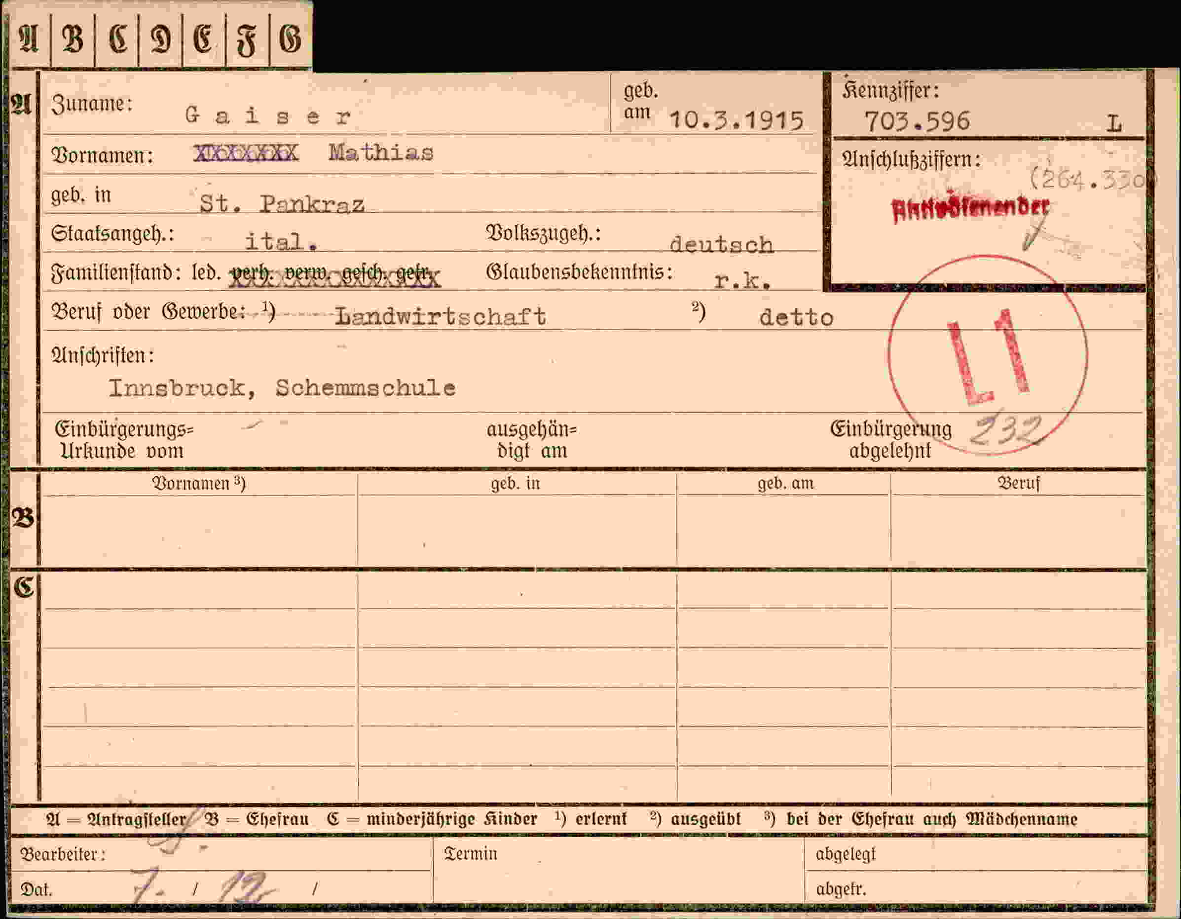 Vorderseite des Dokuments