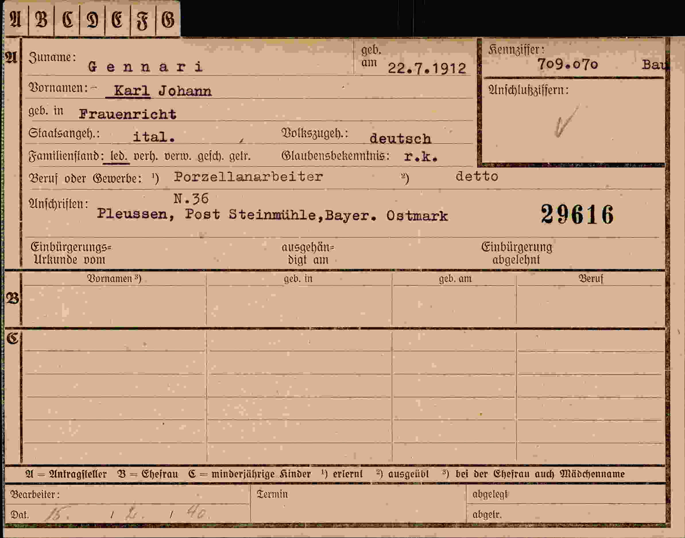 Dokument für Karl Johann Gennari