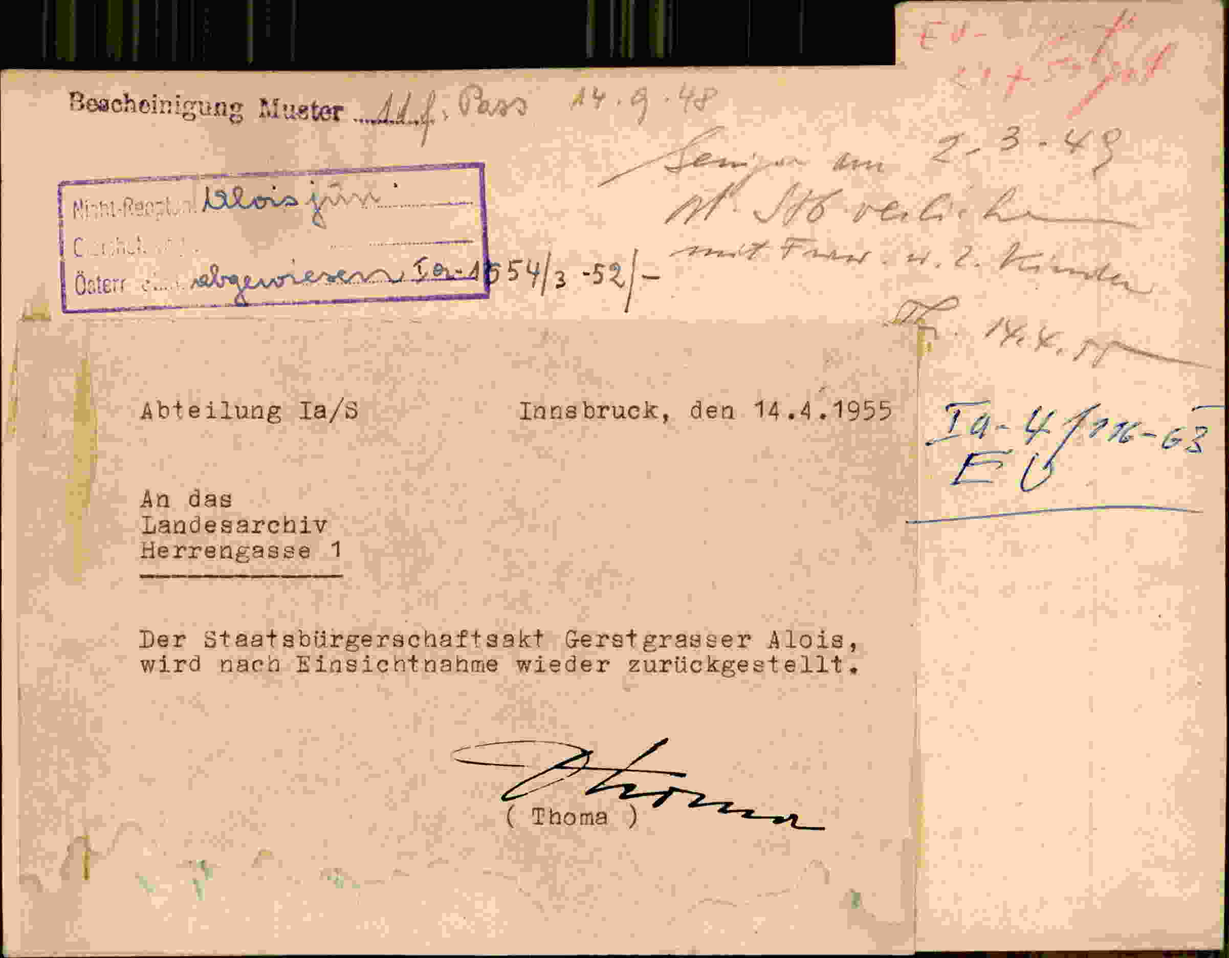 Rückseite des Dokuments