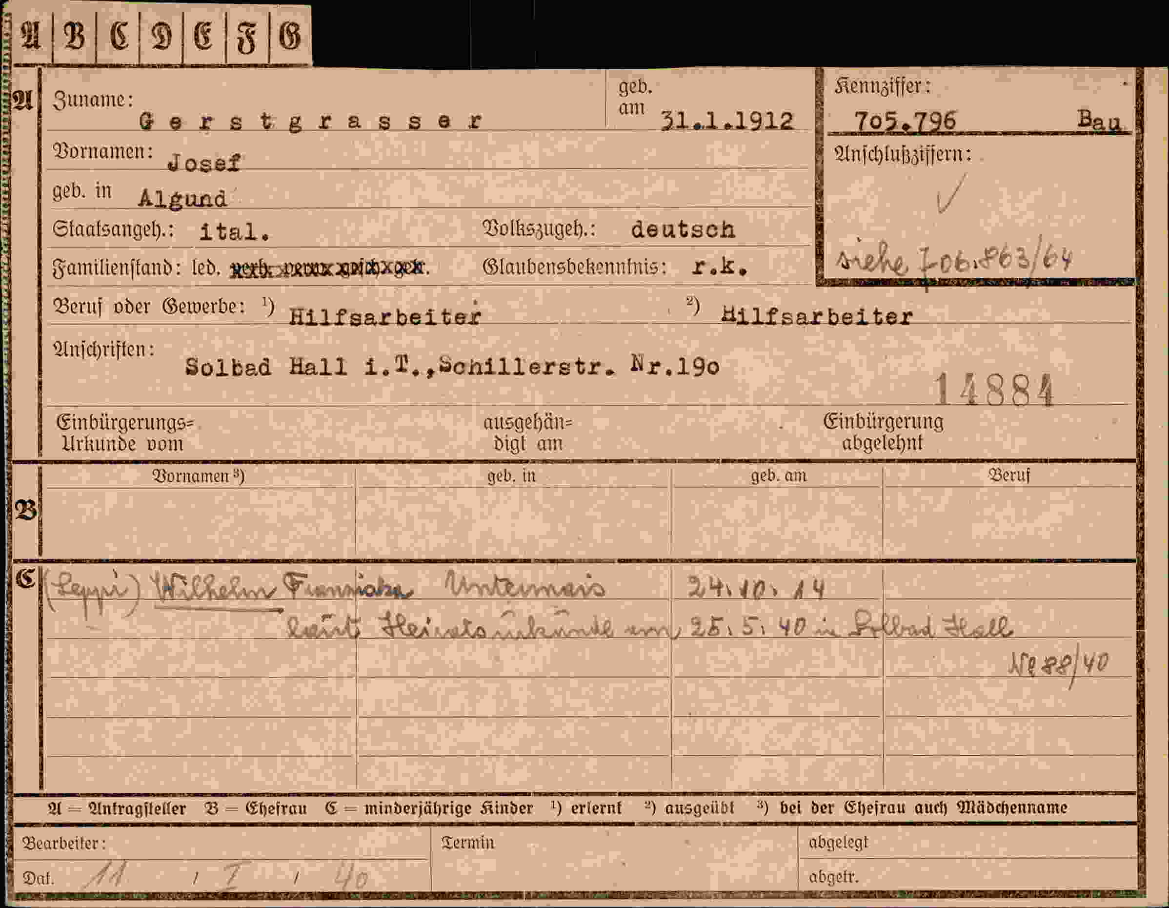 Dokument für Josef Gerstgrasser