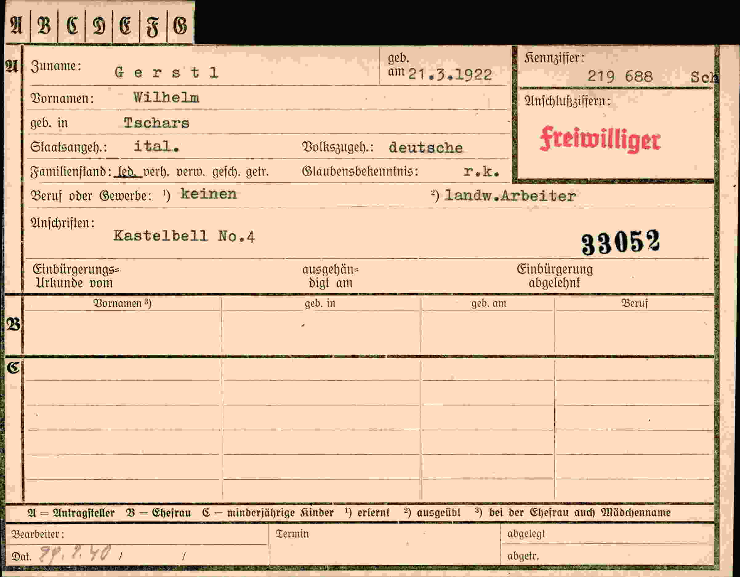 Vorderseite des Dokuments