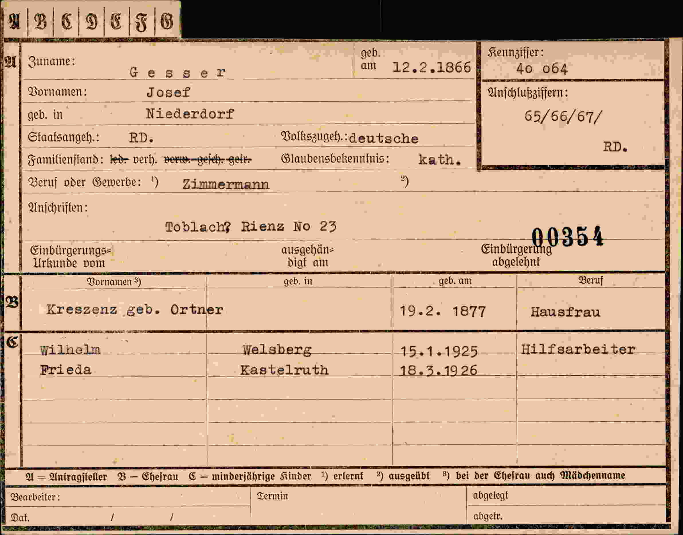 Dokument für Josef Gesser