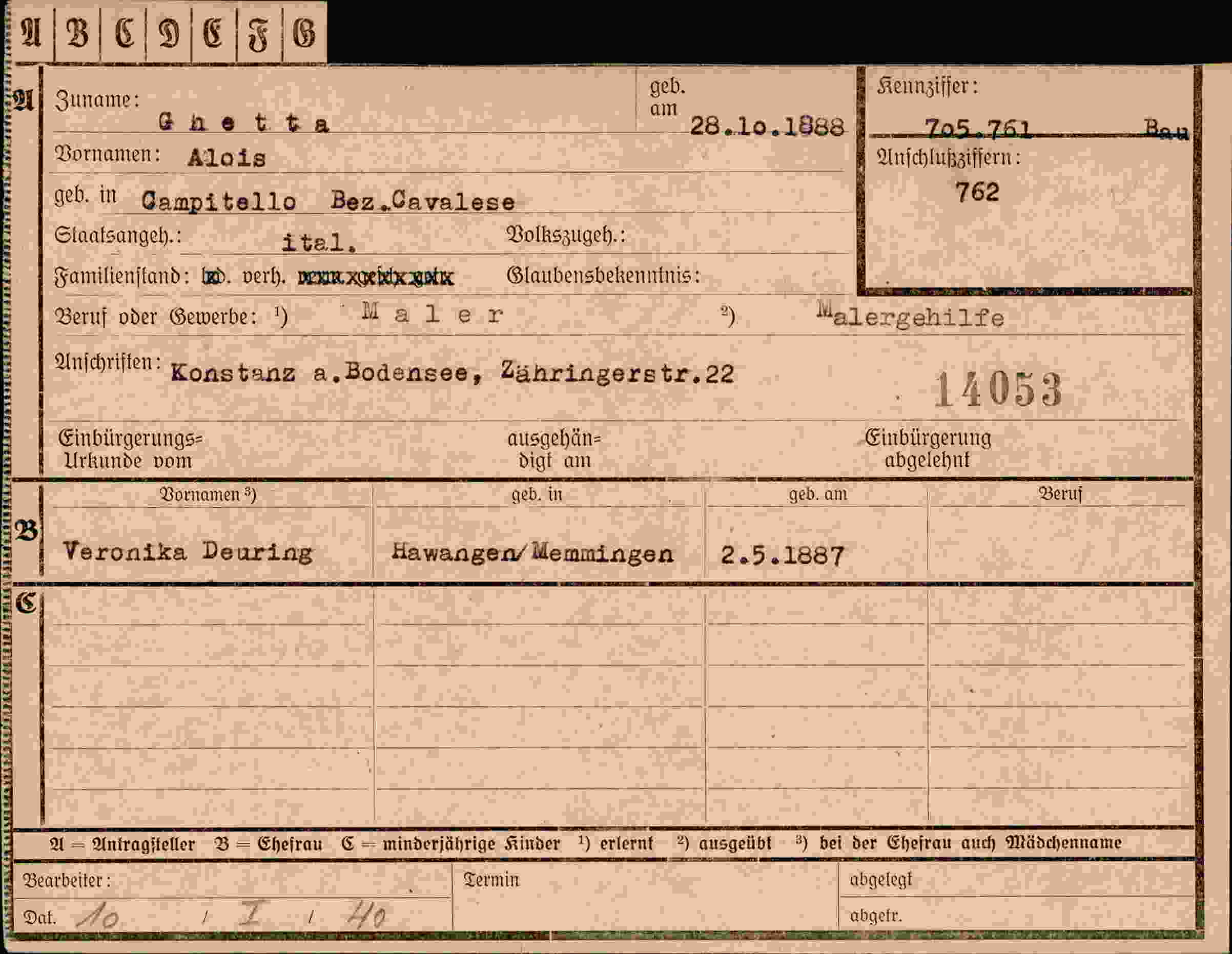Dokument für Alois Ghetta