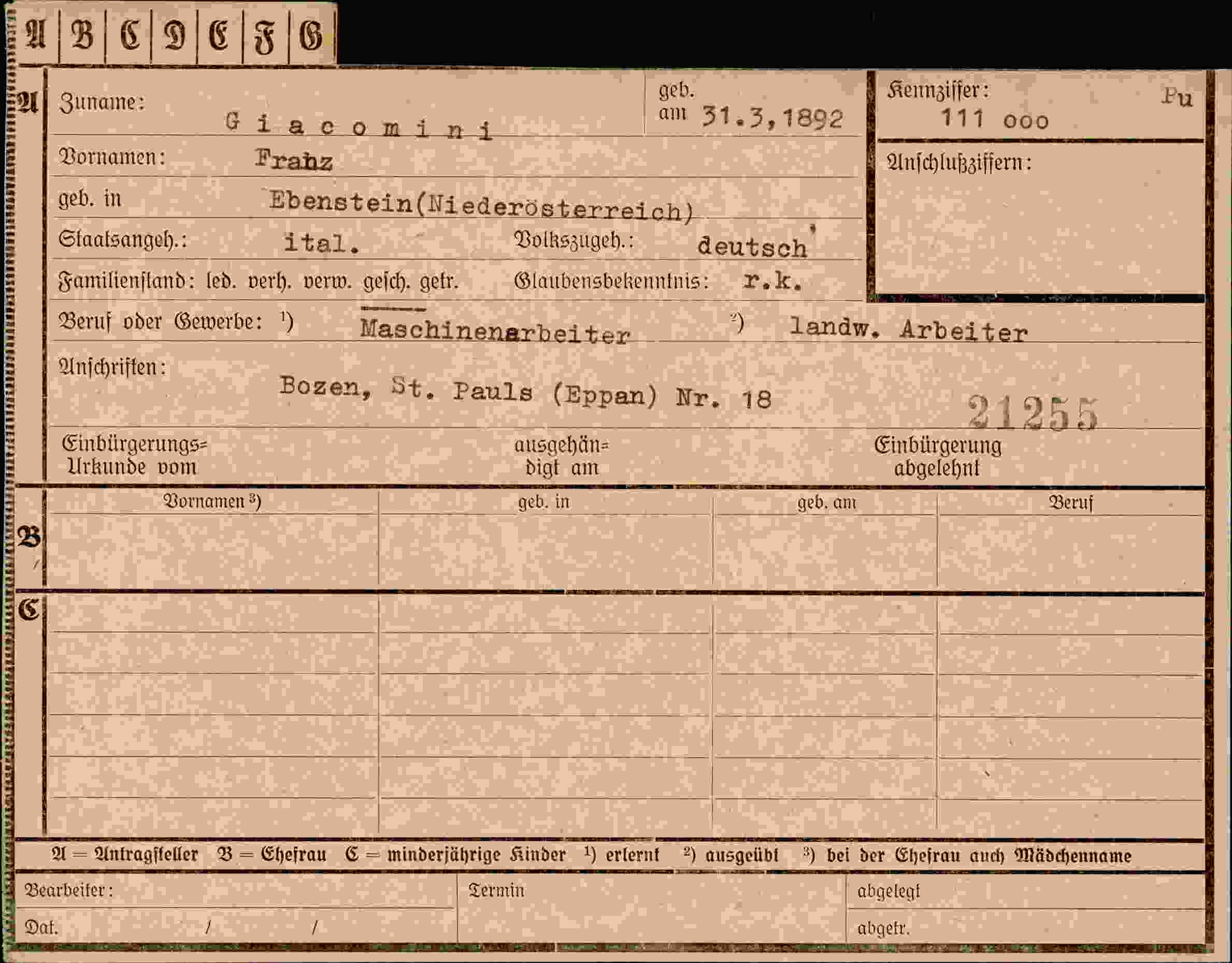 Dokument für Frahz Giacomini