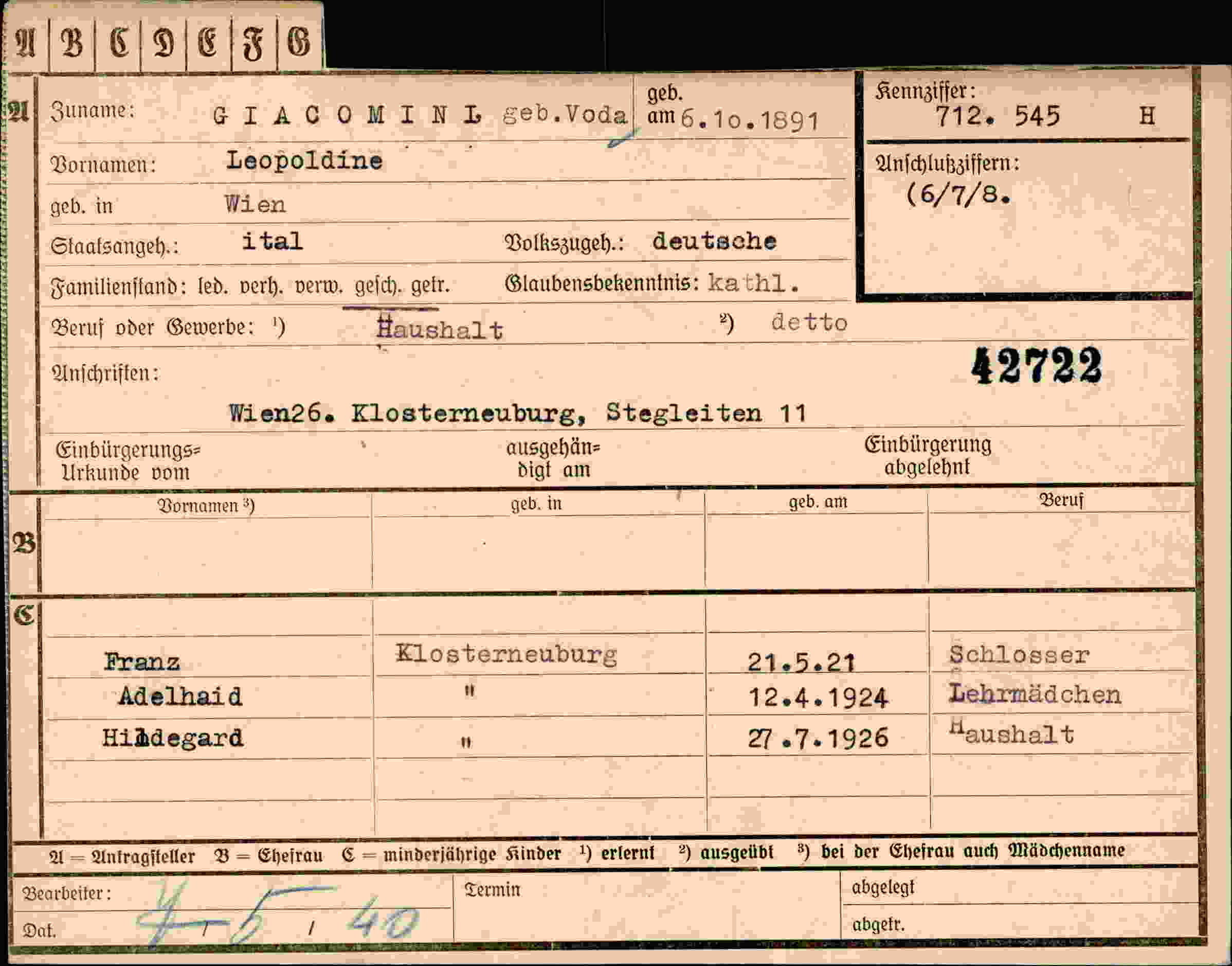 Vorderseite des Dokuments