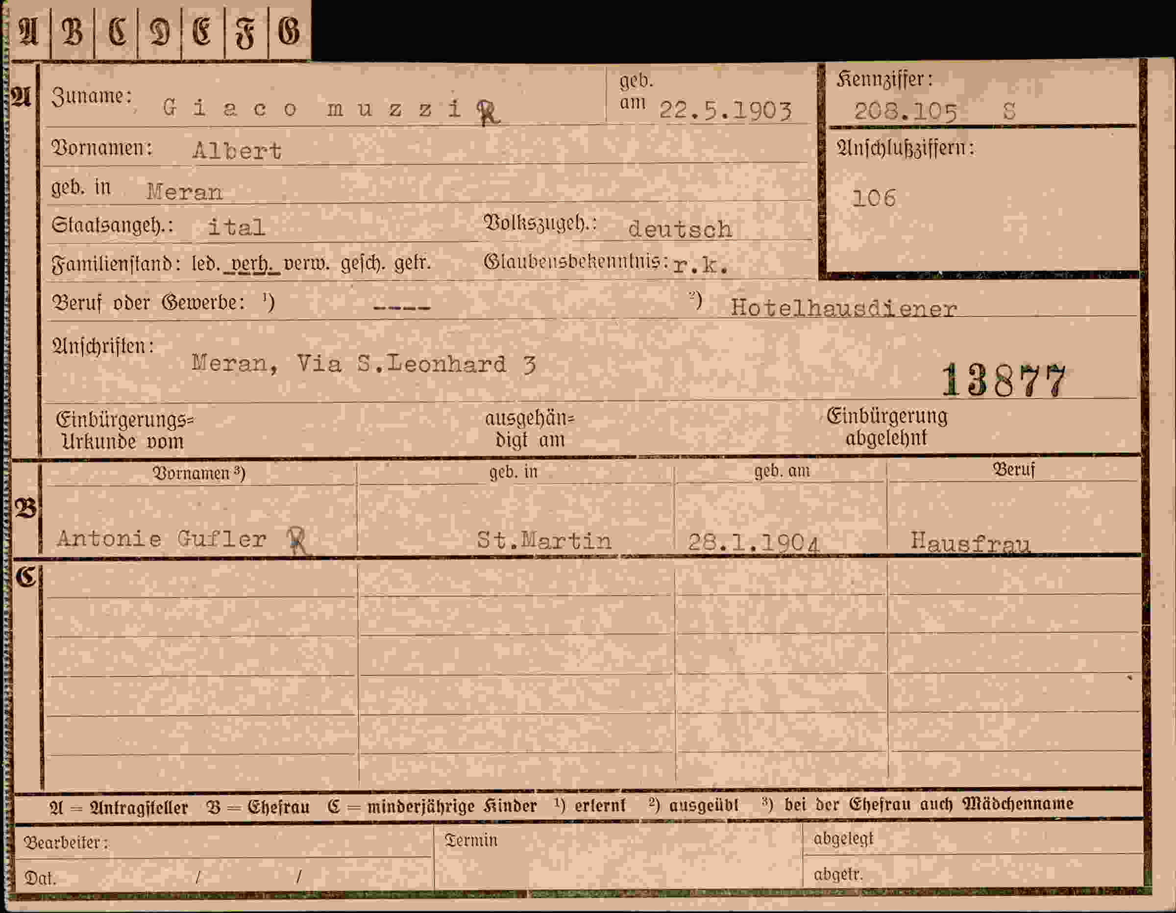 Dokument für Albert Giacomuzzi