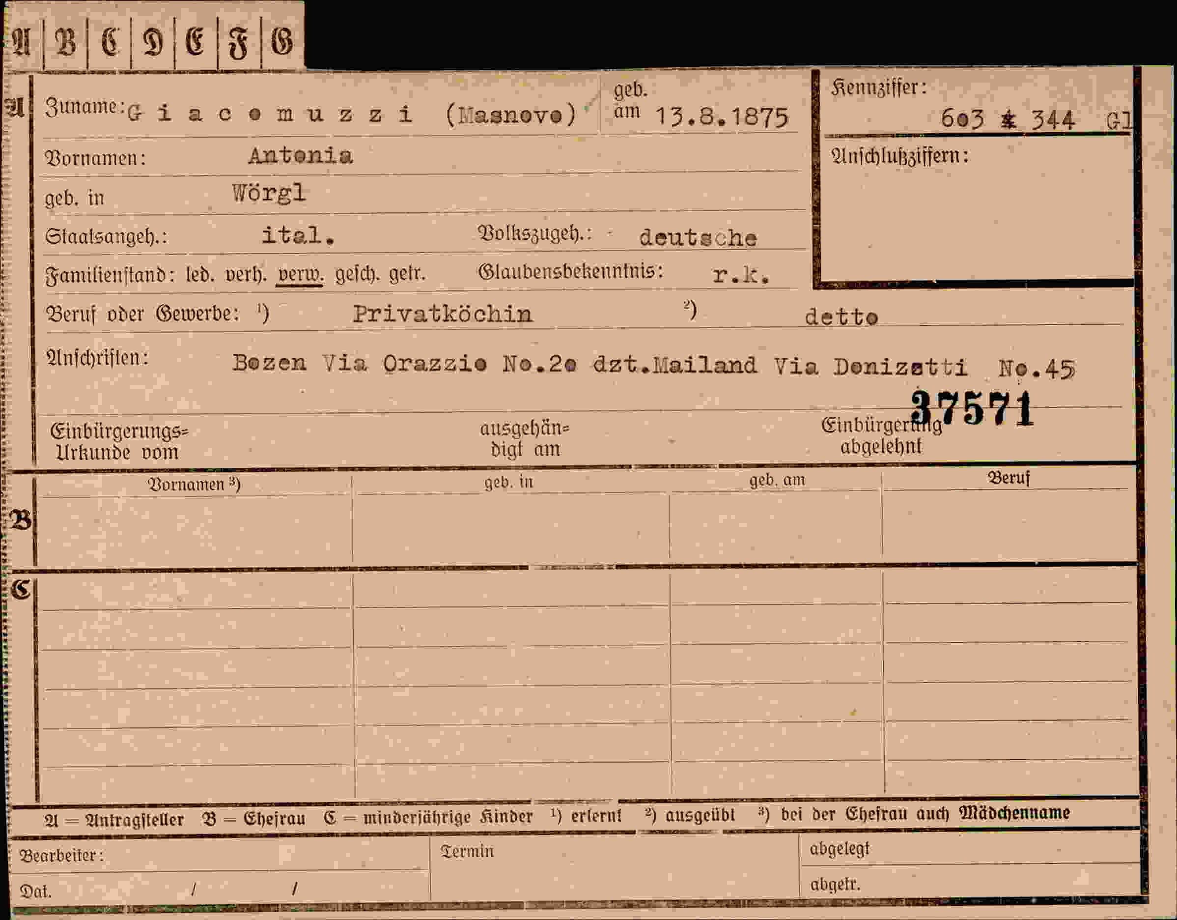Dokument für Antonia Giacomuzzi